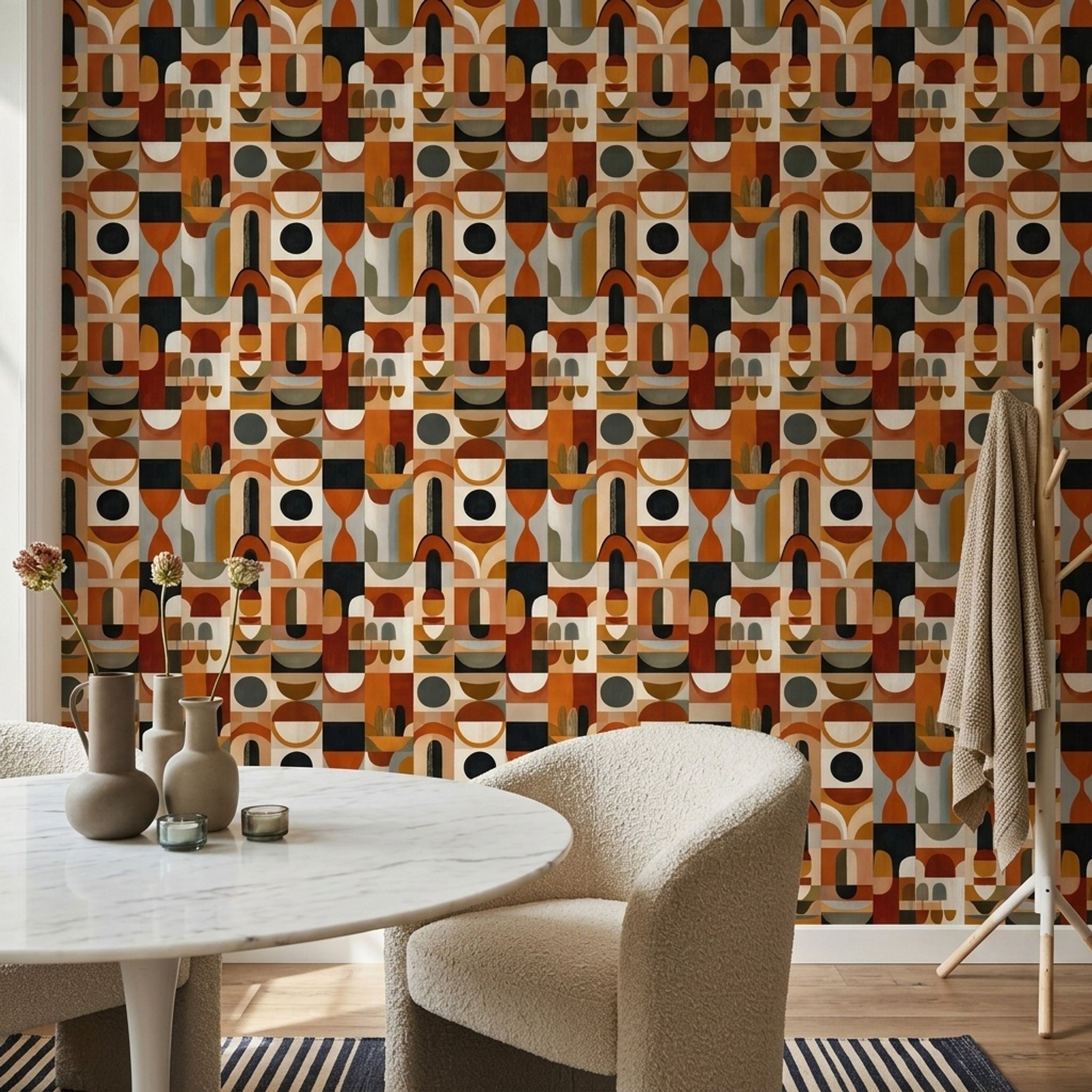 Mid Century Modern Wallpaper Retro Removable Geometric Wall Double Roll
