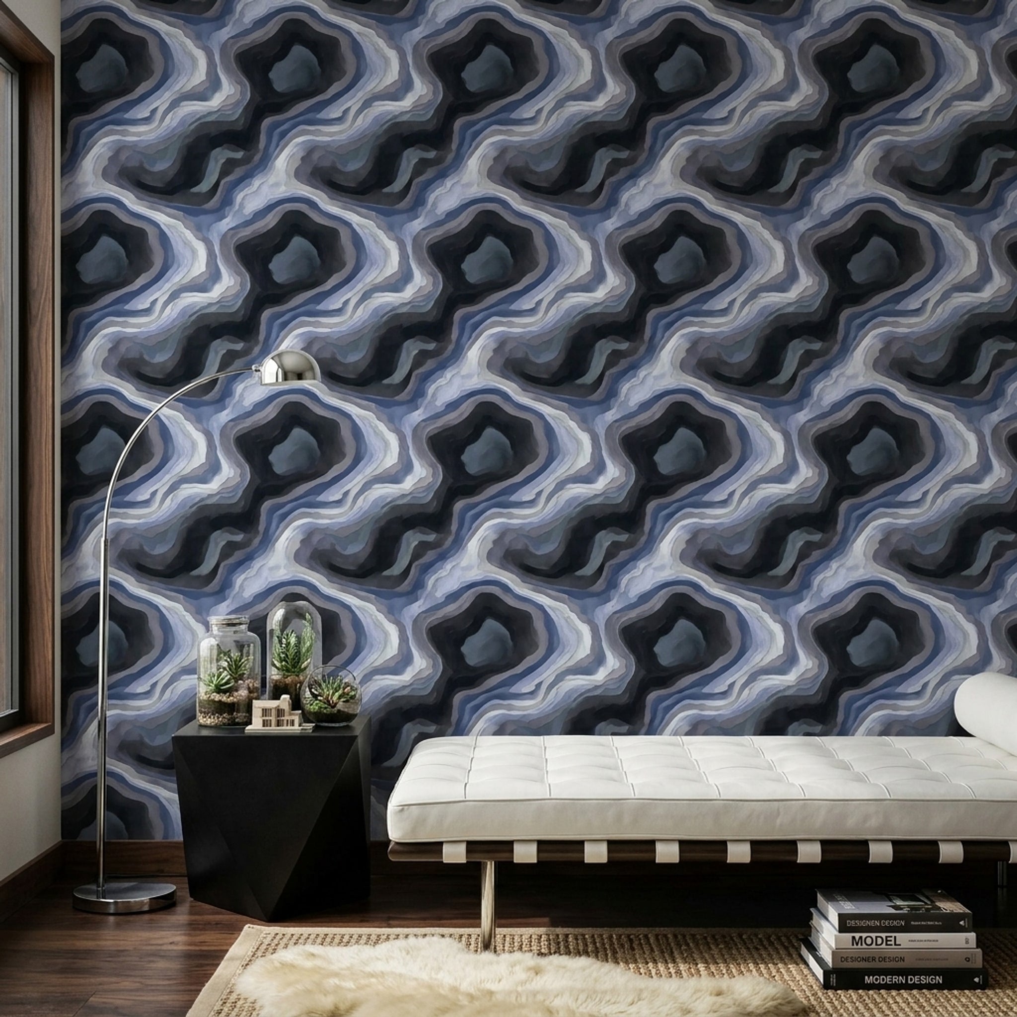 Dark Abstract Wallpaper Topographic Contours Marble Agate Removable Wall Decor