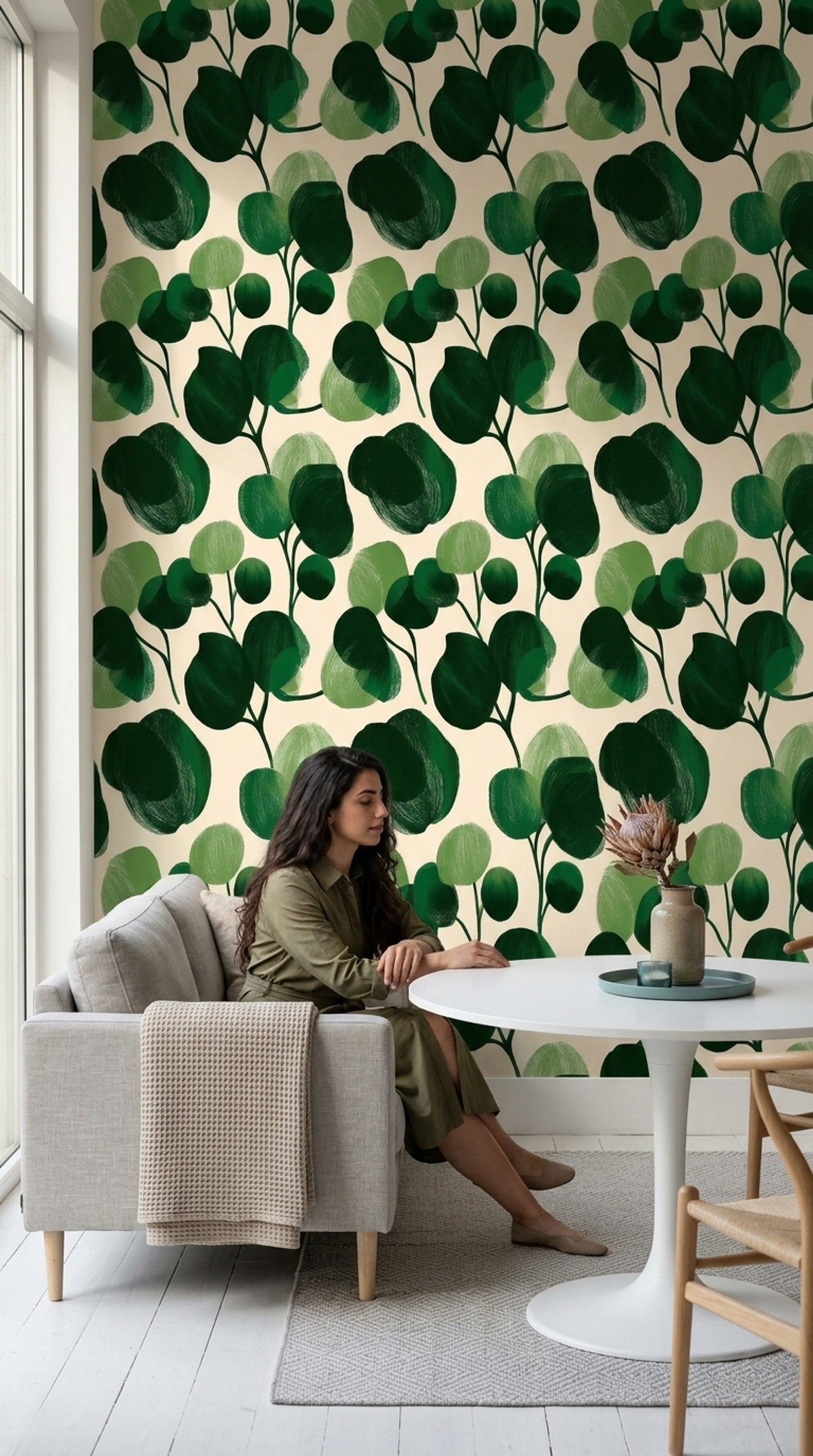 Botanical Wallpaper Green Leaves Eucalyptus Decorative Mural
