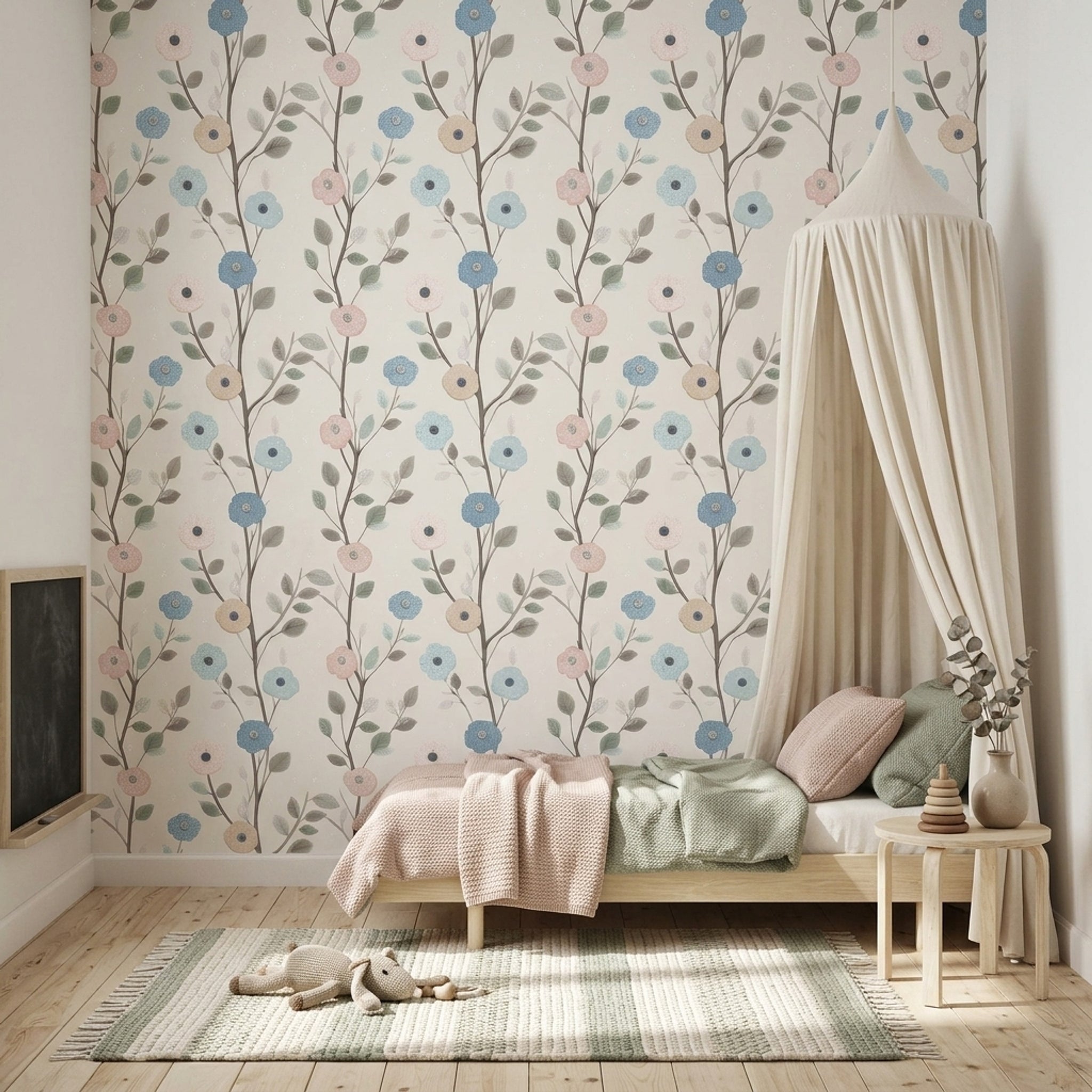 Pastel Floral Wallpaper Botanical Branches Cream Background Decorative Mural