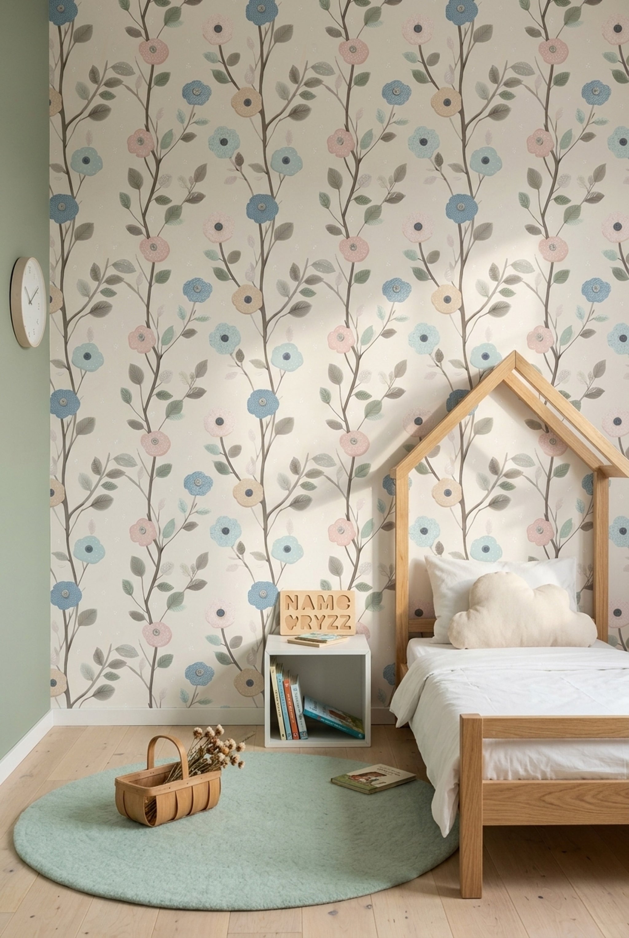 Pastel Floral Wallpaper Botanical Branches Cream Background Decorative Mural