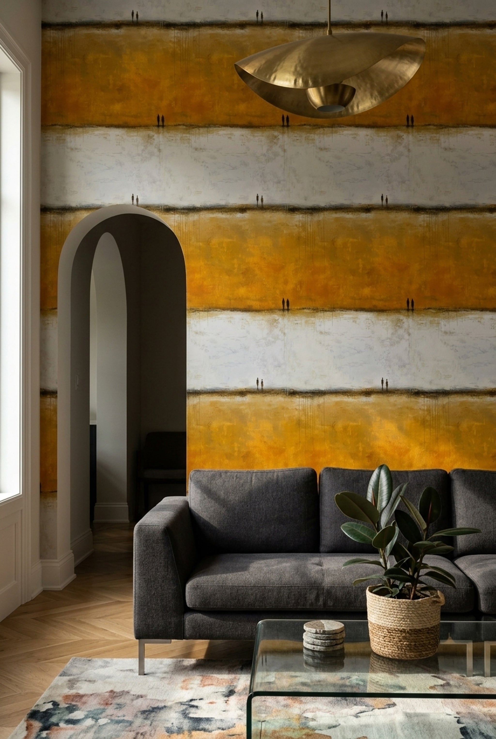 Abstract Landscape Wallpaper Mustard Ochre Removable Textured Paint Wall Double Roll