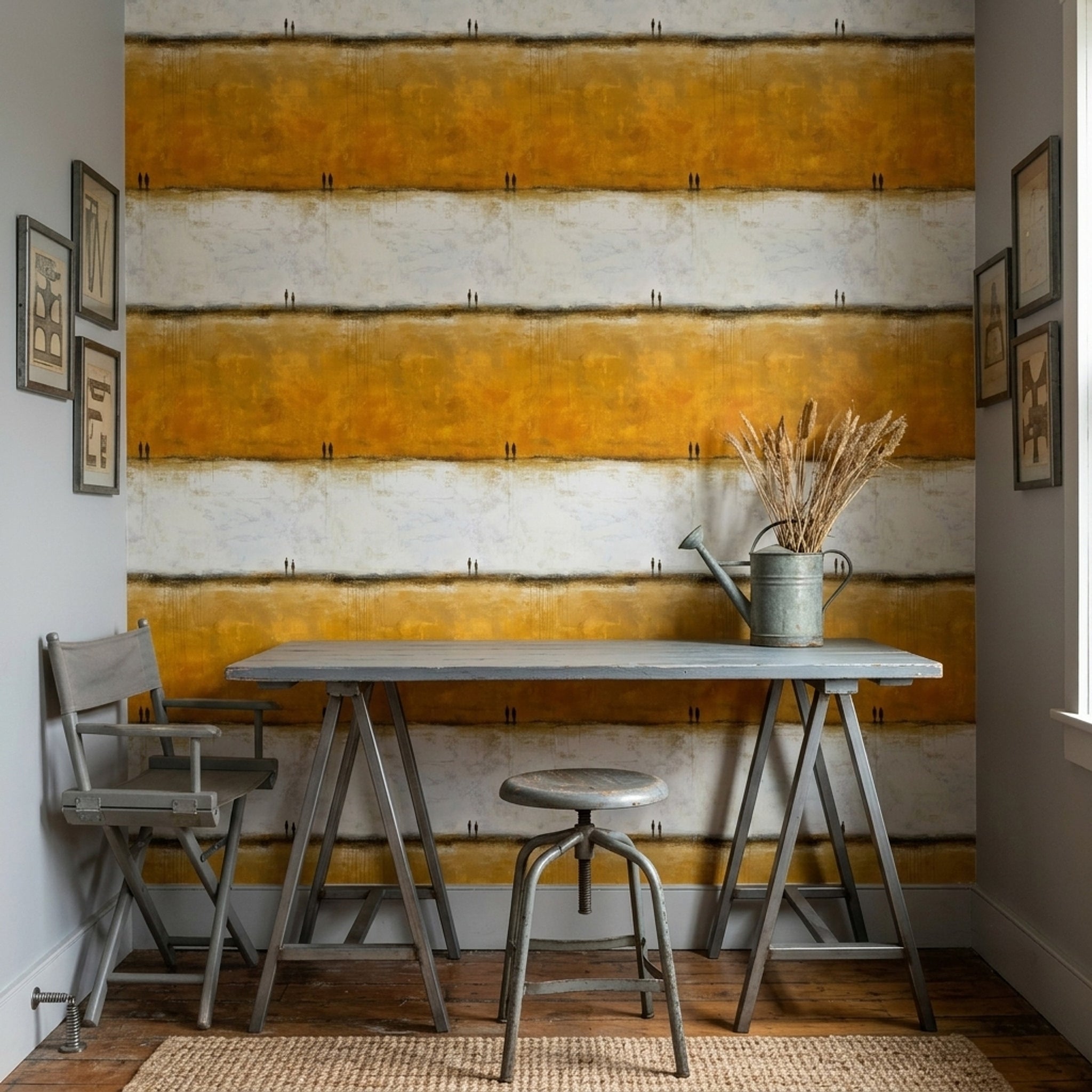Abstract Landscape Wallpaper Mustard Ochre Removable Textured Paint Wall Double Roll