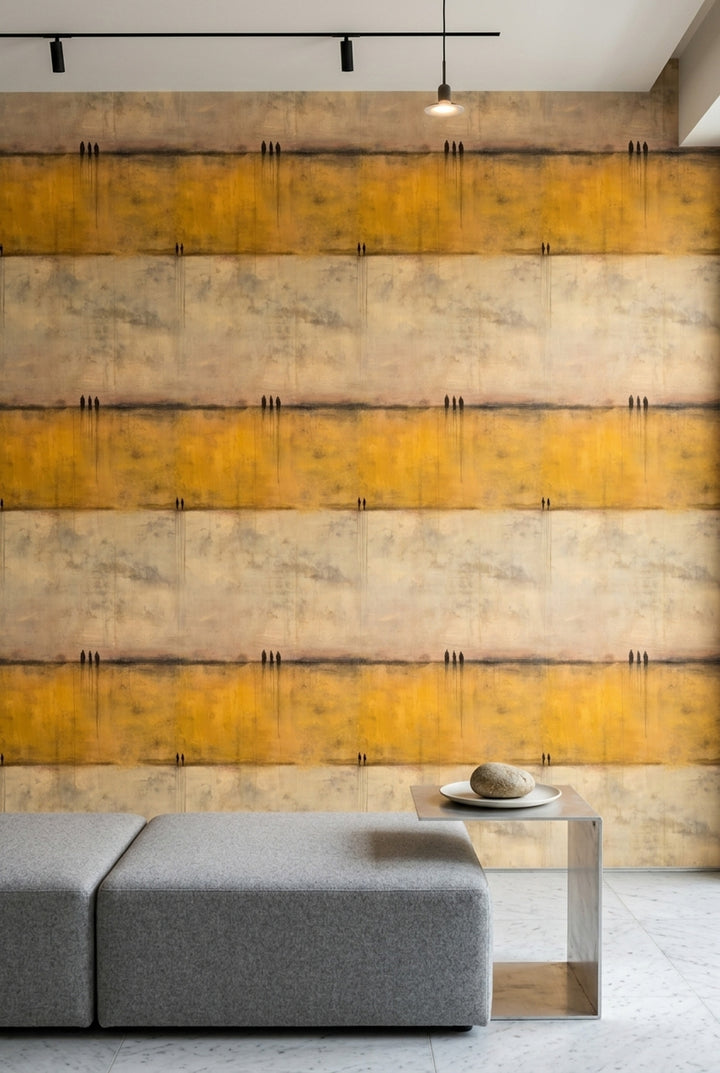 Abstract Landscape Wallpaper Golden Ochre Minimalist Horizon Removable Wall Decor