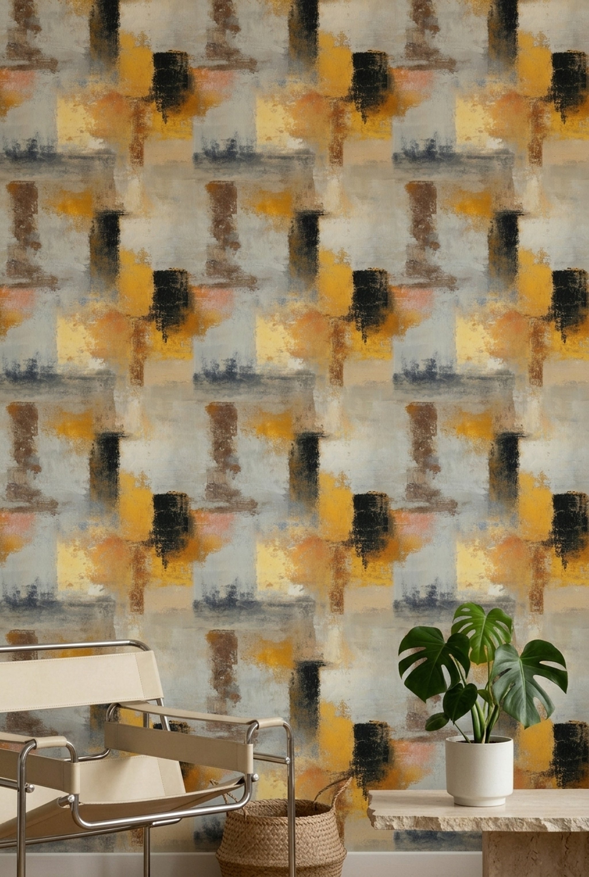 Textured Wallpaper Mustard Yellow Modern Contemporary Decorative Mural