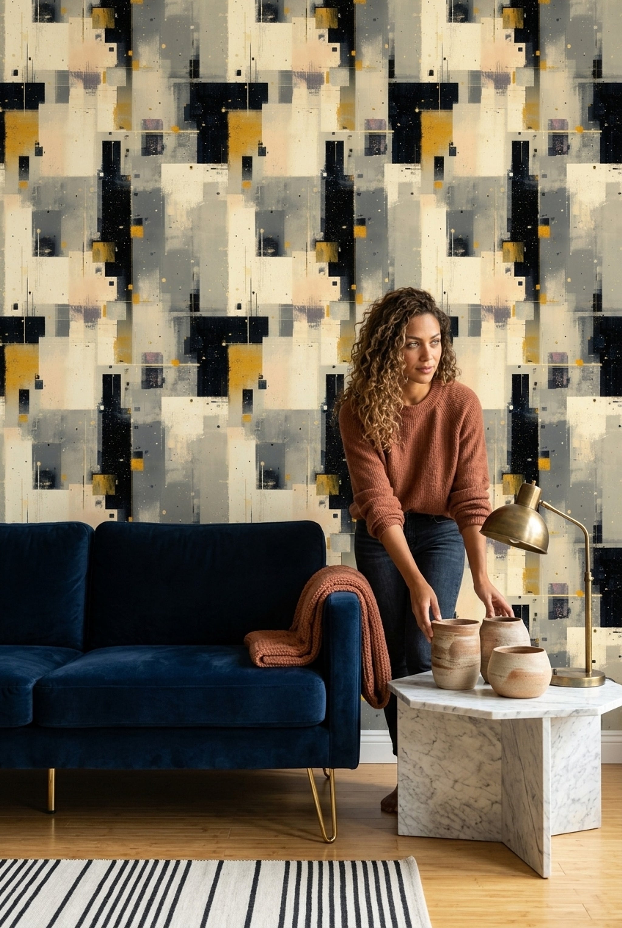 Abstract Wallpaper Geometric Removable Modern Wall Double Roll