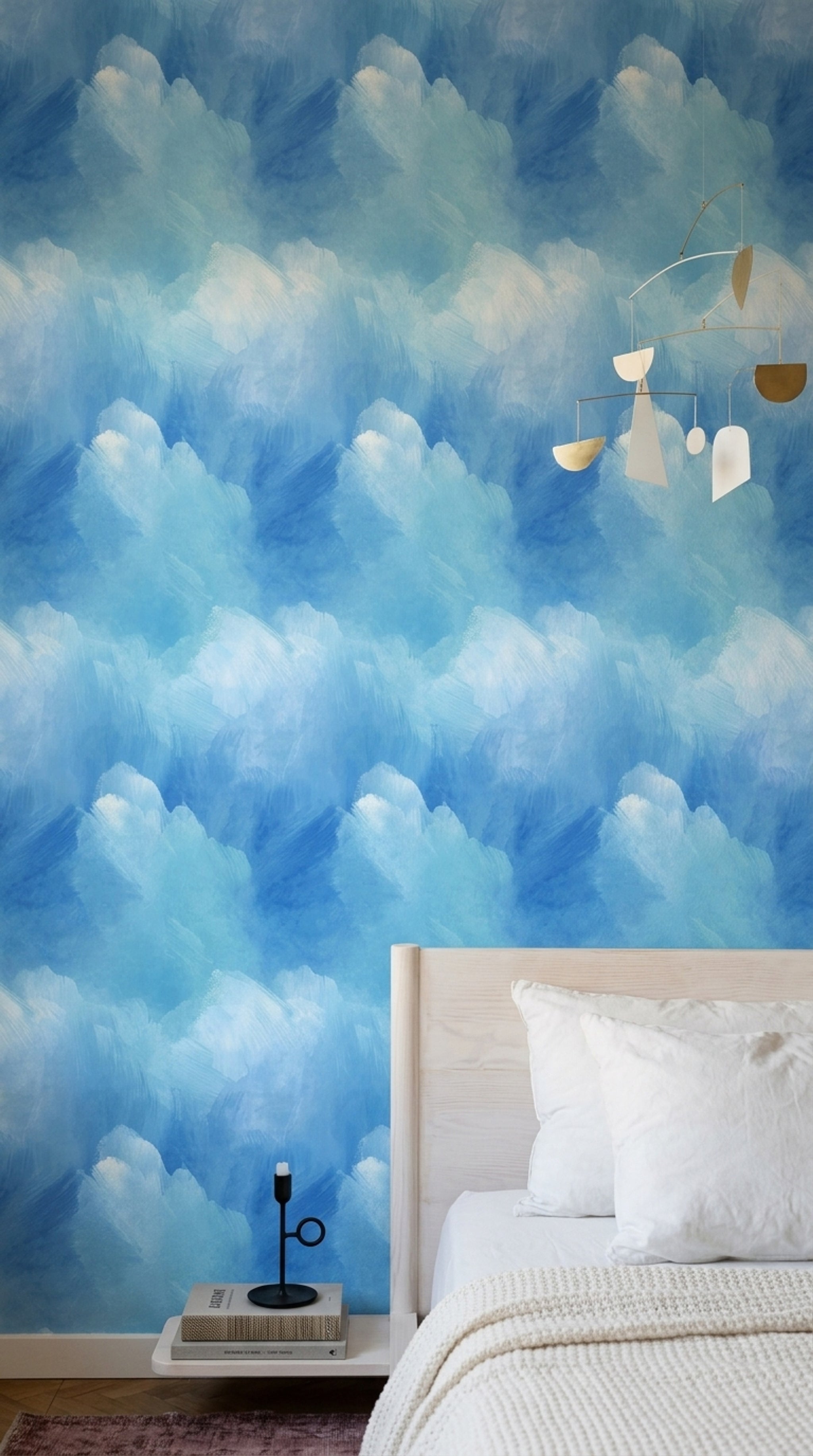 Abstract Watercolor Wallpaper Blue Ombre Painterly Brushstrokes Removable Wall Decor