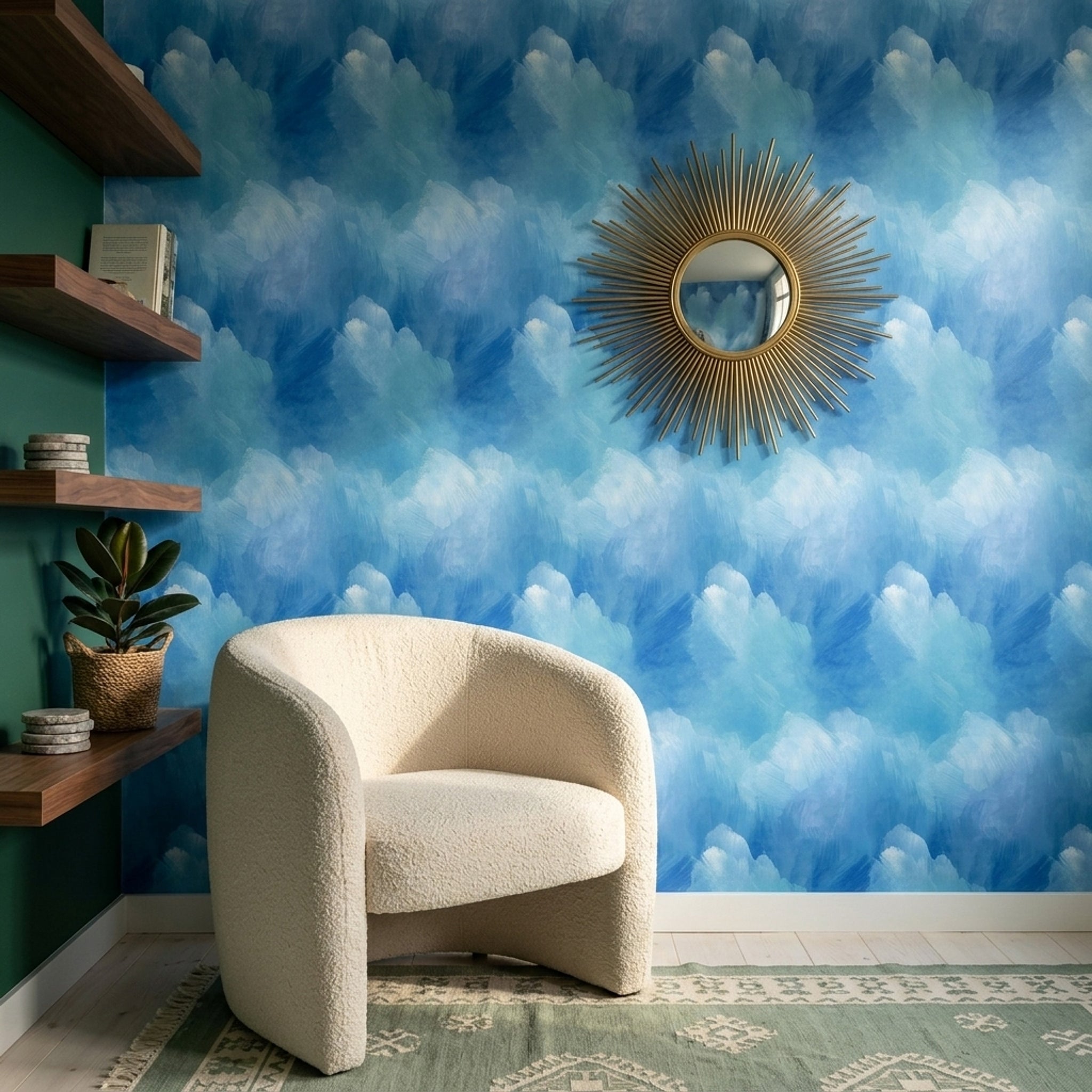 Abstract Watercolor Wallpaper Blue Ombre Painterly Brushstrokes Removable Wall Decor
