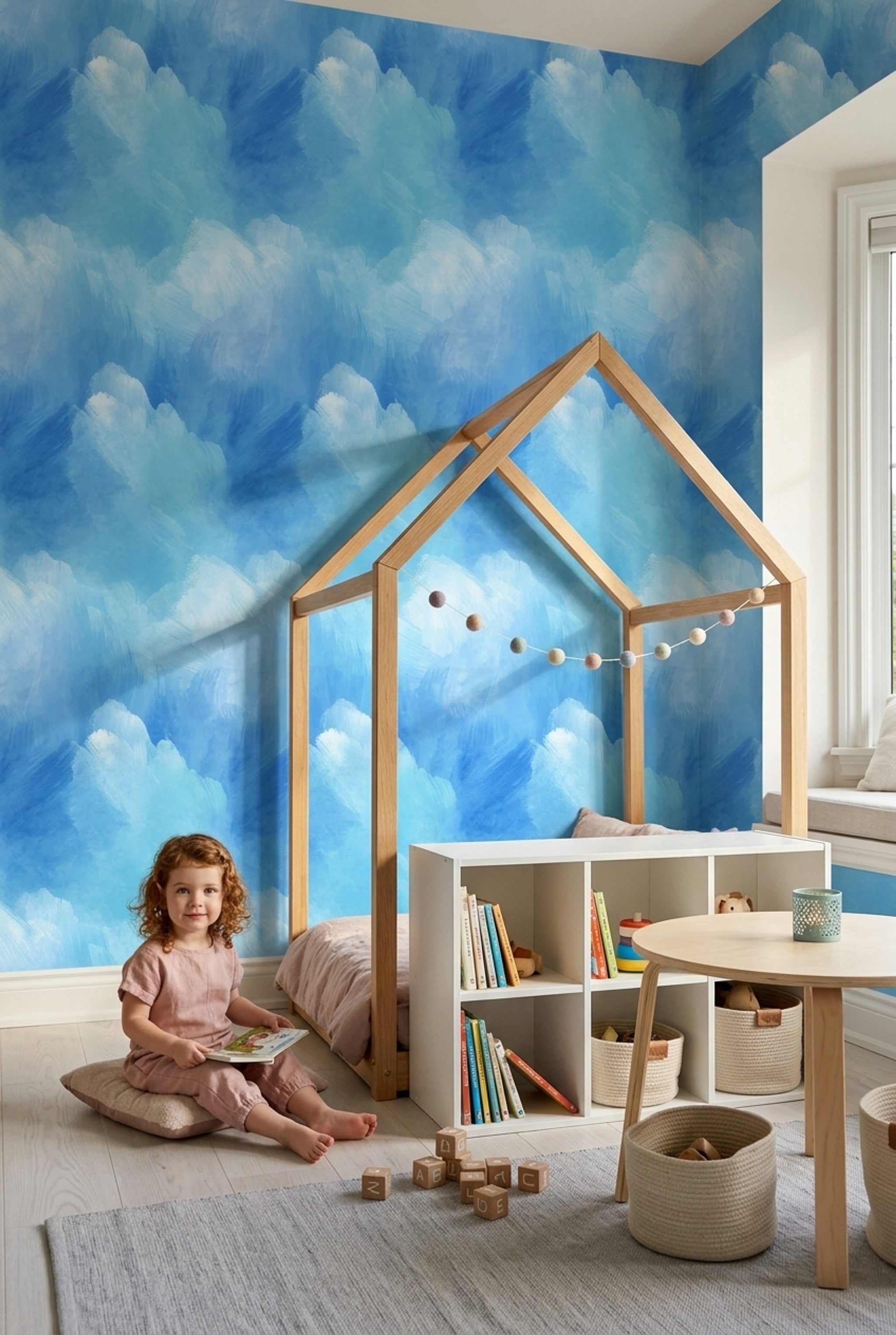 Abstract Watercolor Wallpaper Blue Ombre Painterly Brushstrokes Removable Wall Decor