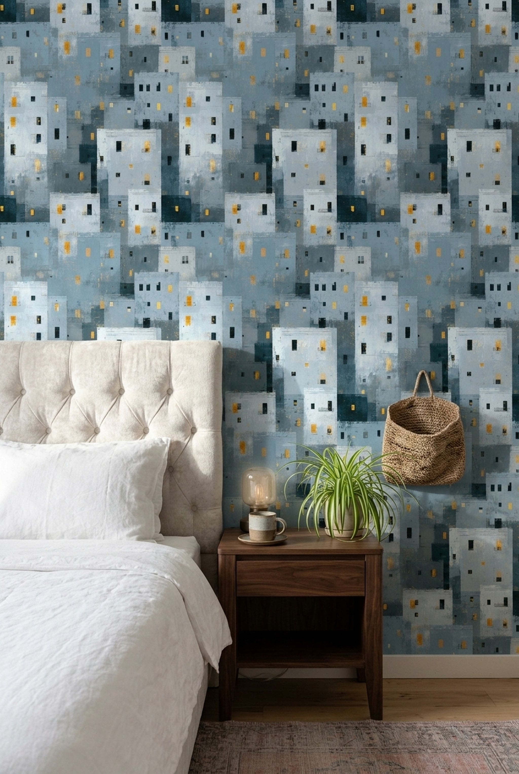 Abstract Cityscape Wallpaper Geometric Buildings Removable Modern Urban Wall Double Roll