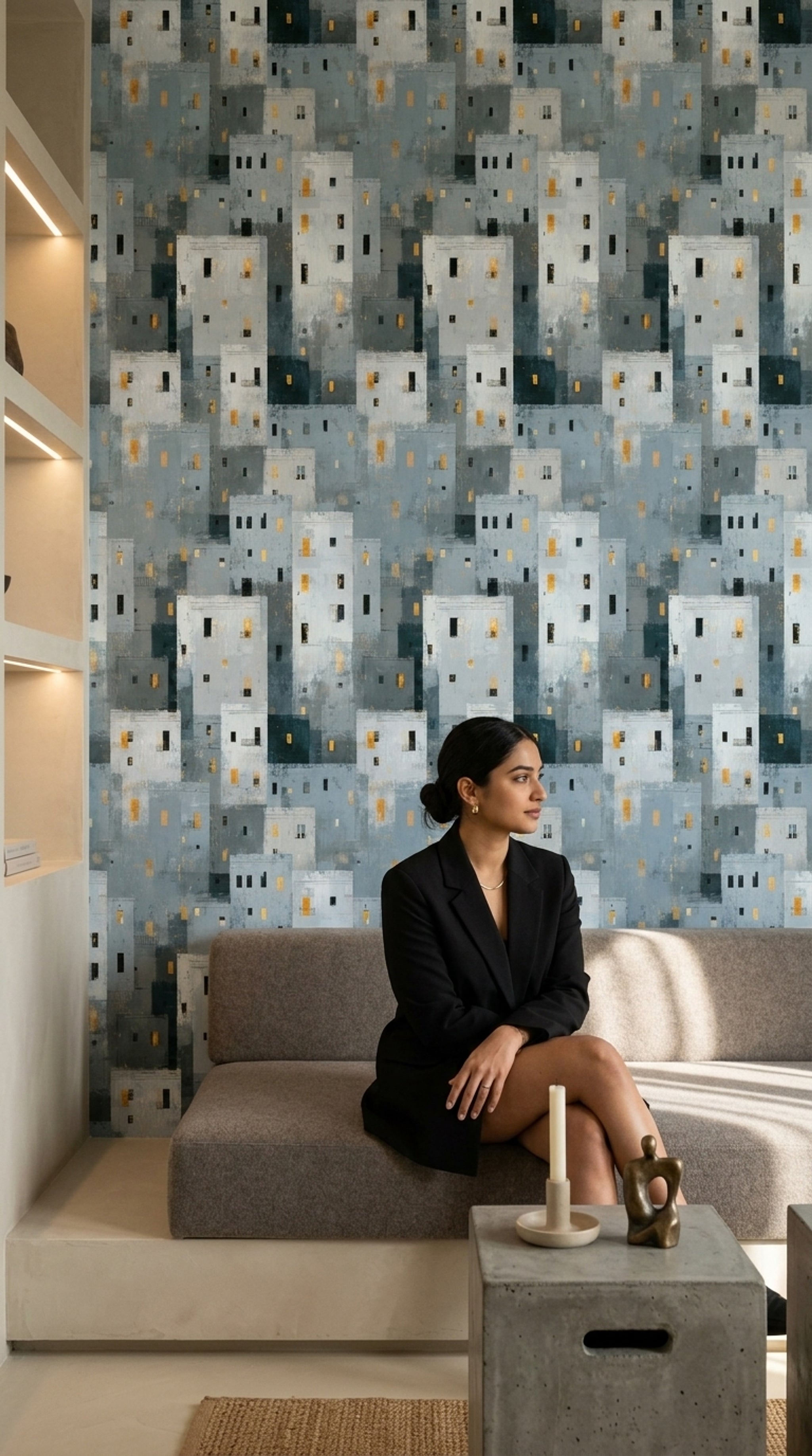 Abstract Cityscape Wallpaper Geometric Buildings Removable Modern Urban Wall Double Roll