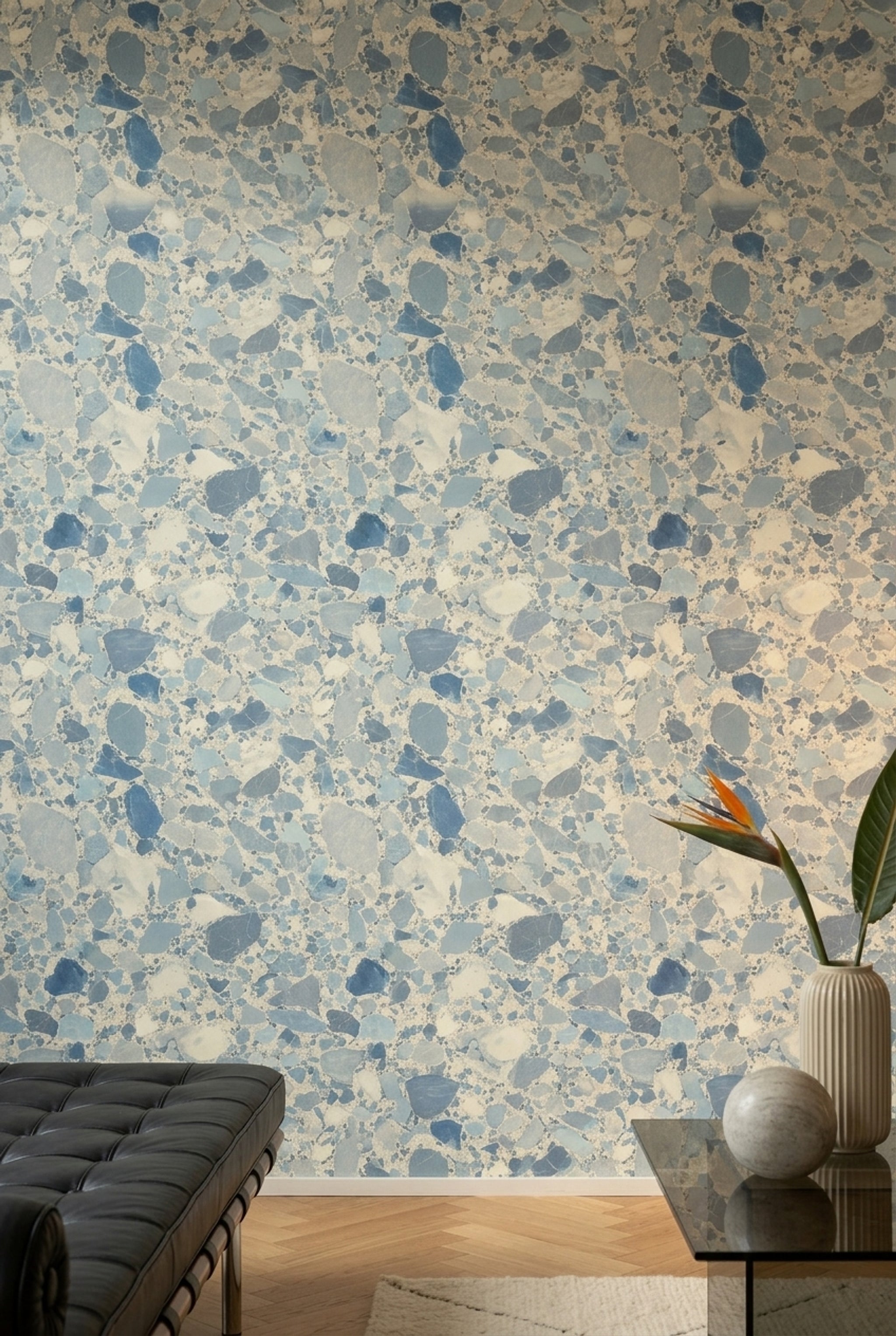 Terrazzo Wallpaper Blue Stone Chips Removable Marble Veining Wall Double Roll