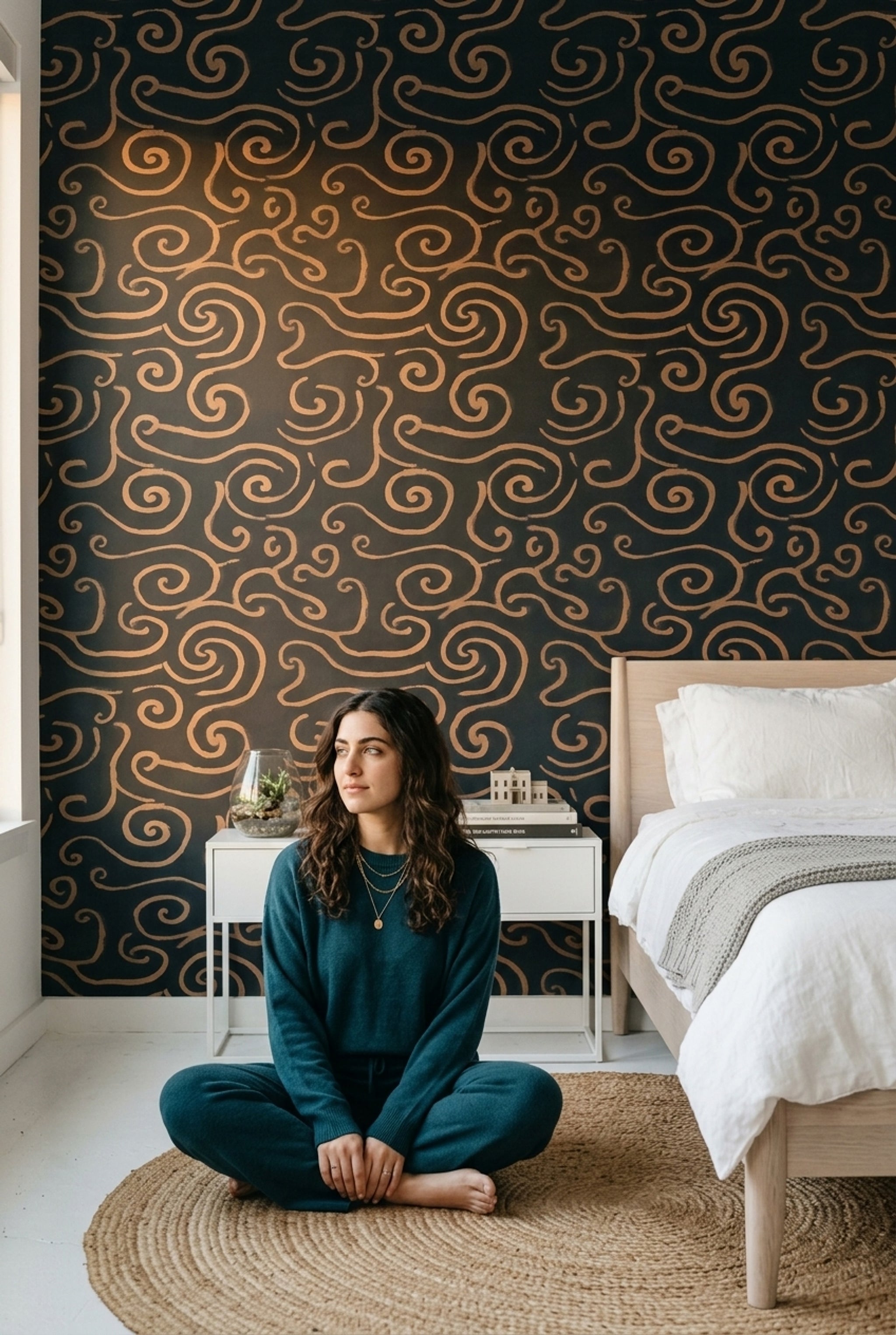 Copper Scrollwork Wallpaper Metallic Swirl Glam Luxury Decorative Mural