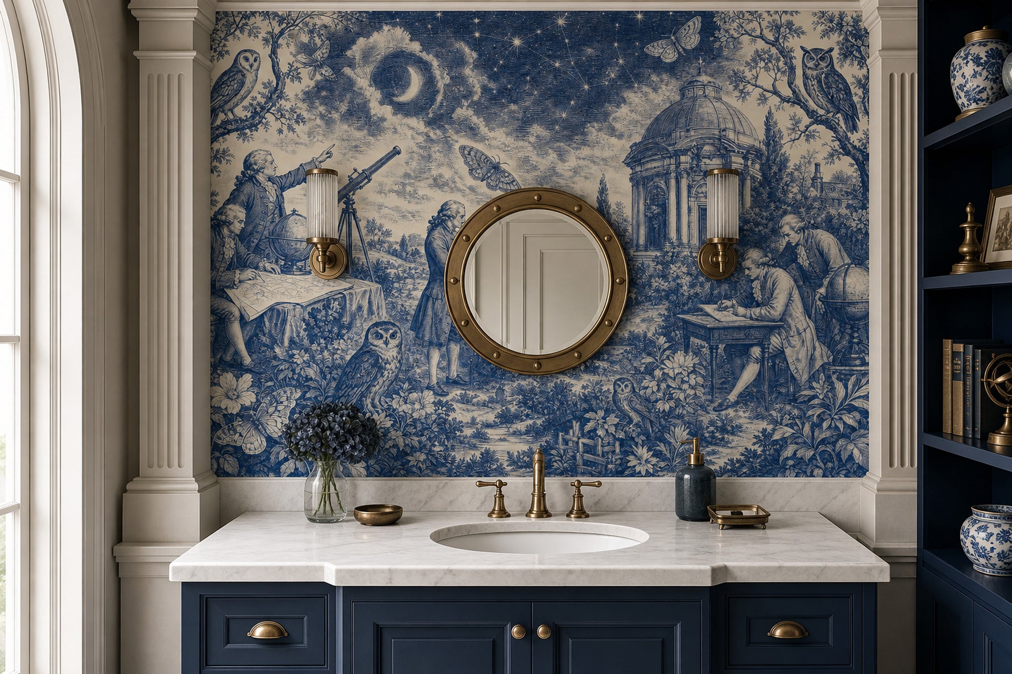 Blue Toile Wallpaper Night Sky Astronomy Removable Wall Decor