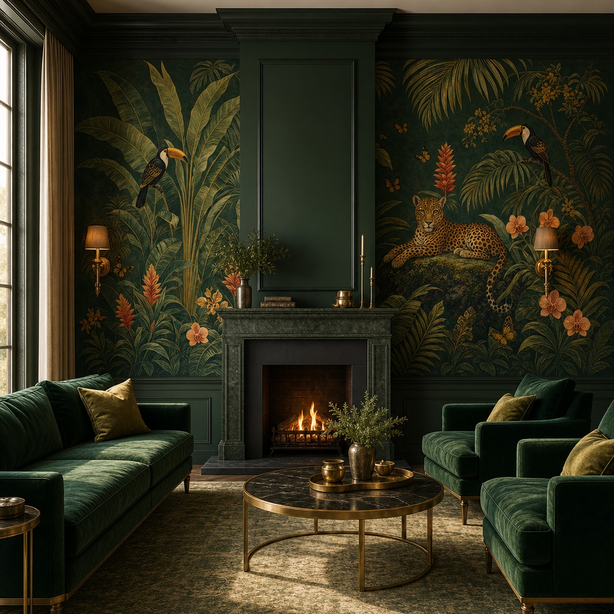 Dark Tropical Jungle Wallpaper Leopard Toucans Wall Mural