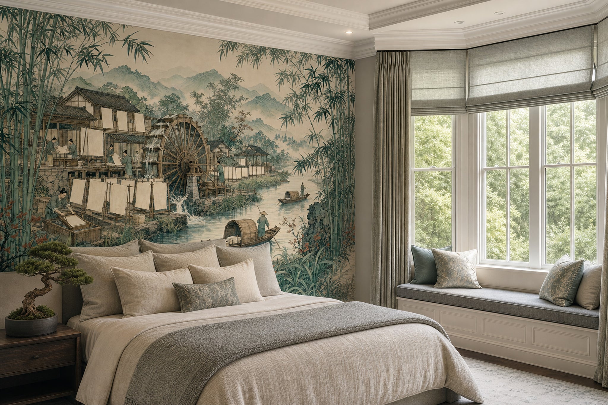 Asian Landscape Wallpaper Bamboo Grove Removable River Wall Decor