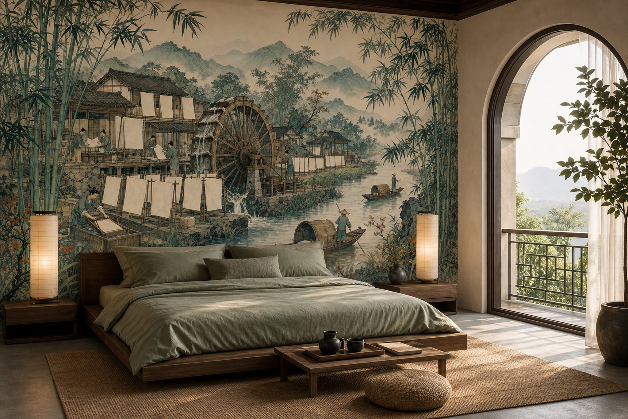 Asian Landscape Wallpaper Bamboo Grove Removable River Wall Decor