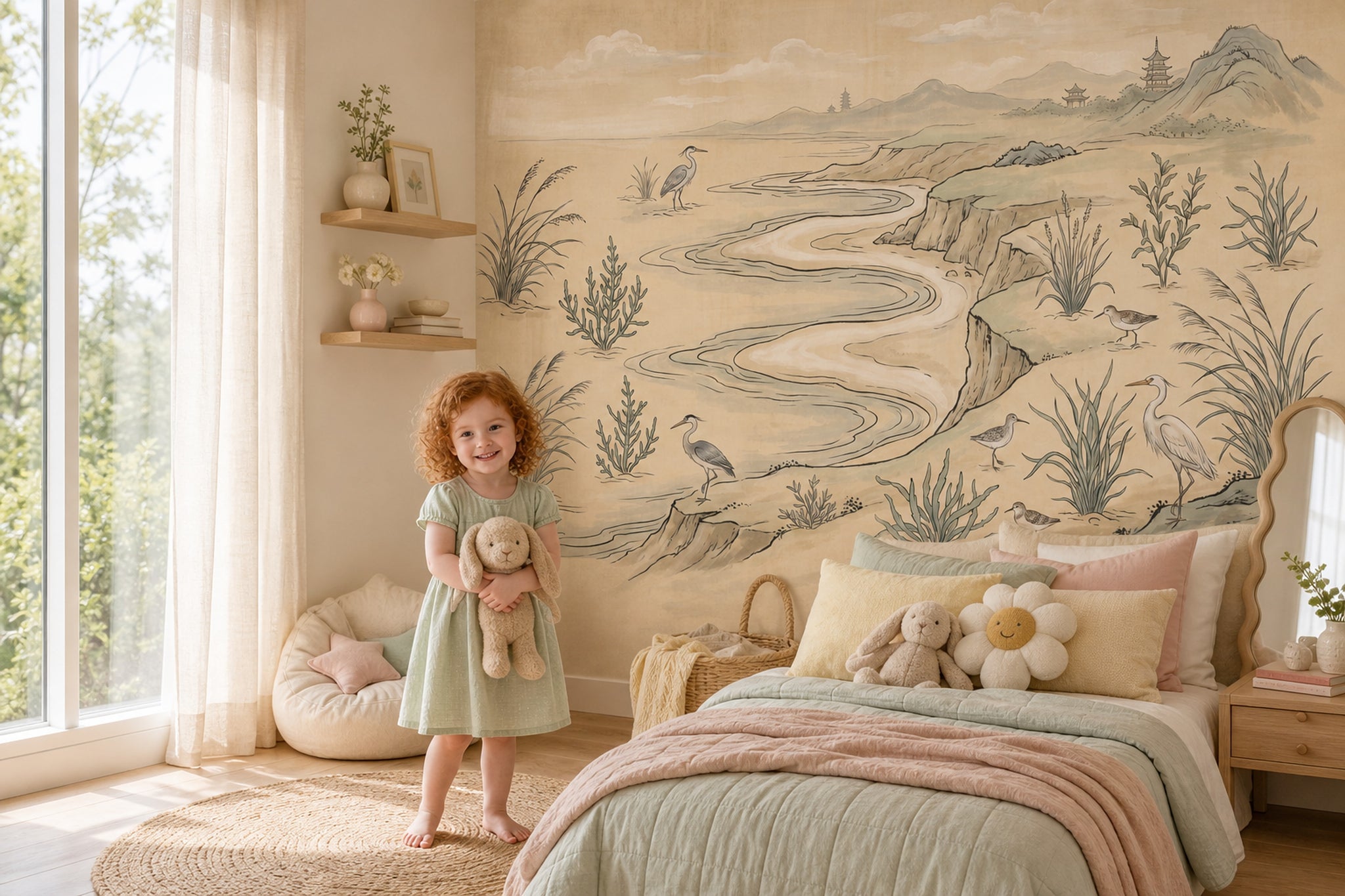 Oriental Landscape Wallpaper Wetlands Winding River Wall Mural