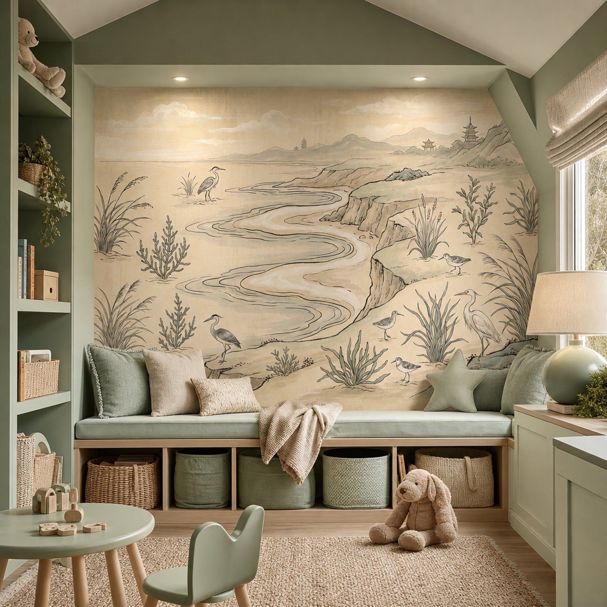 Oriental Landscape Wallpaper Wetlands Winding River Wall Mural