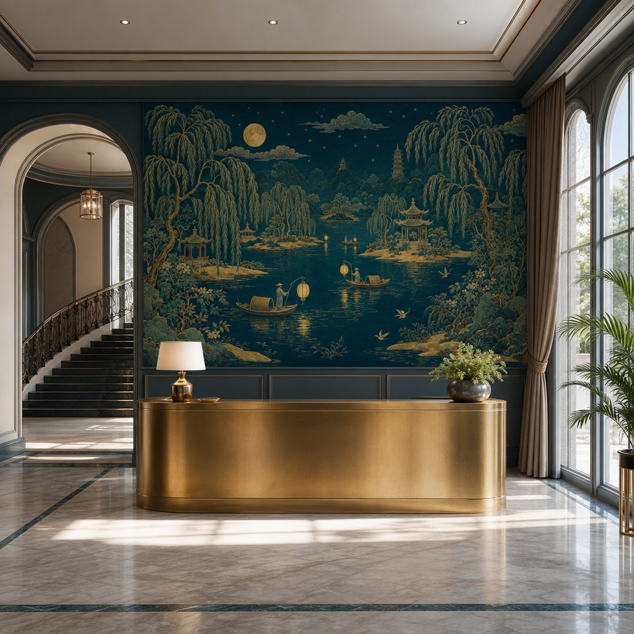 Muted Green Wallpaper Scenic Landscape Removable Wall Decor