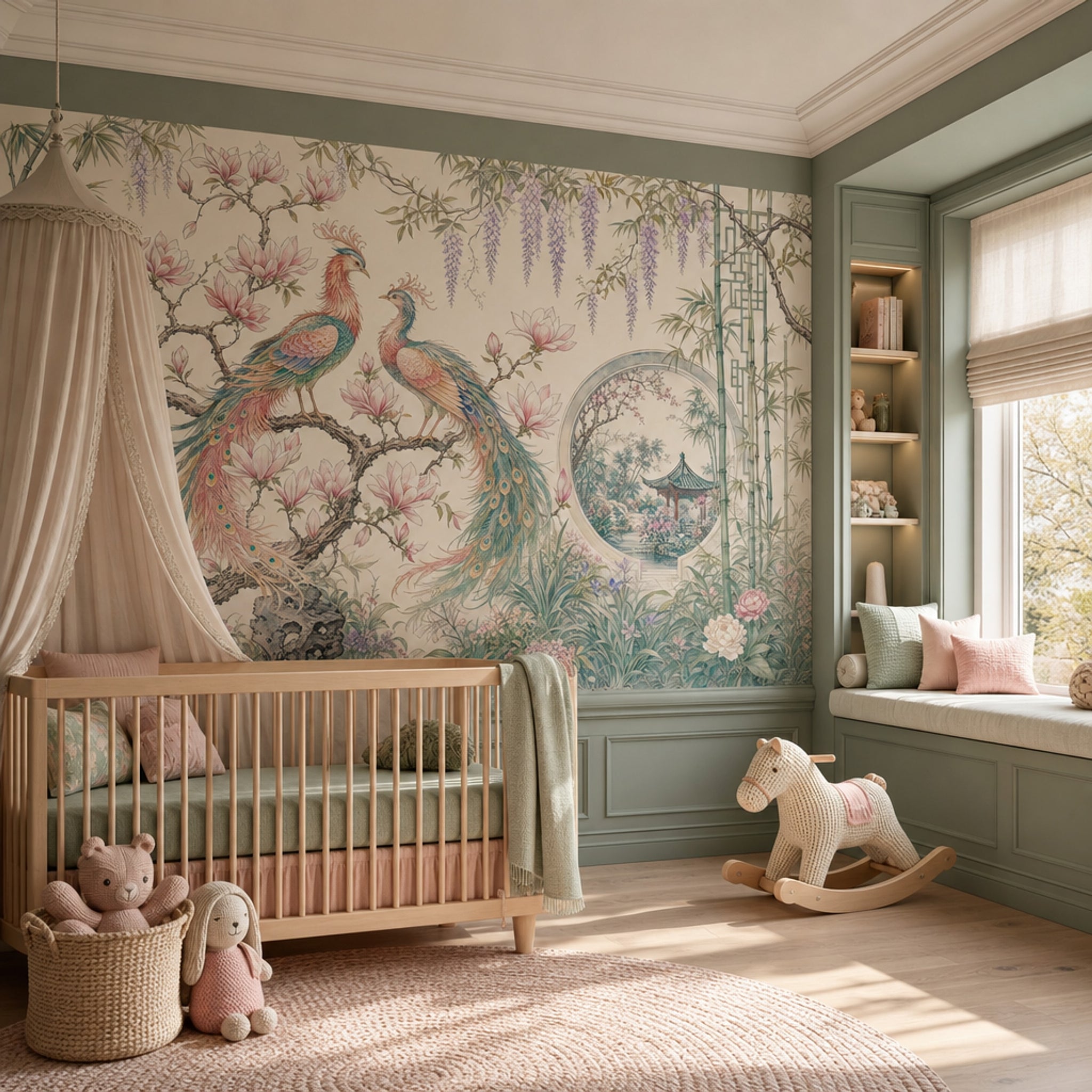 Chinoiserie Wallpaper Bird And Blossom Removable Magnolia Wall Decor