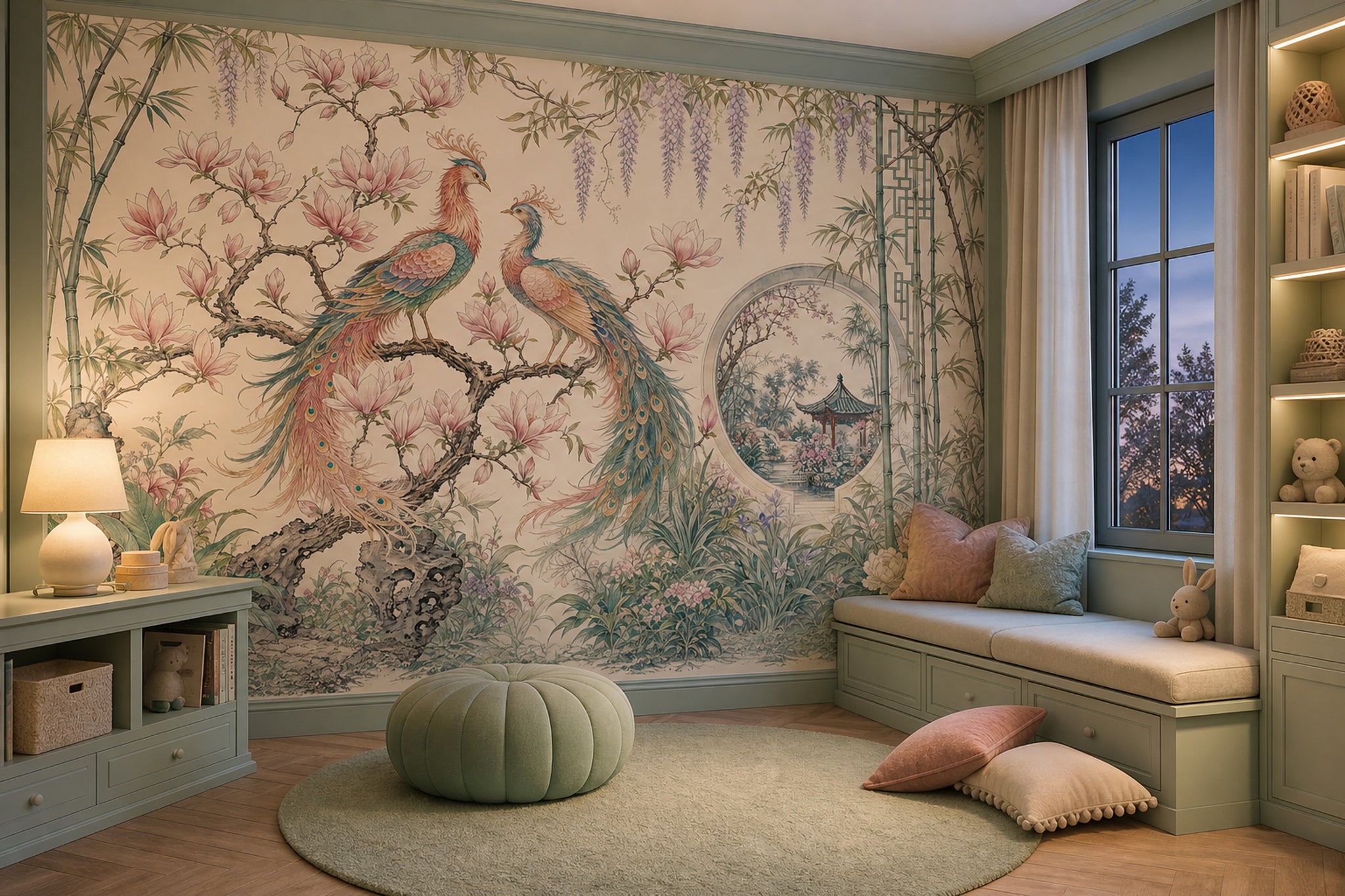 Chinoiserie Wallpaper Bird And Blossom Removable Magnolia Wall Decor