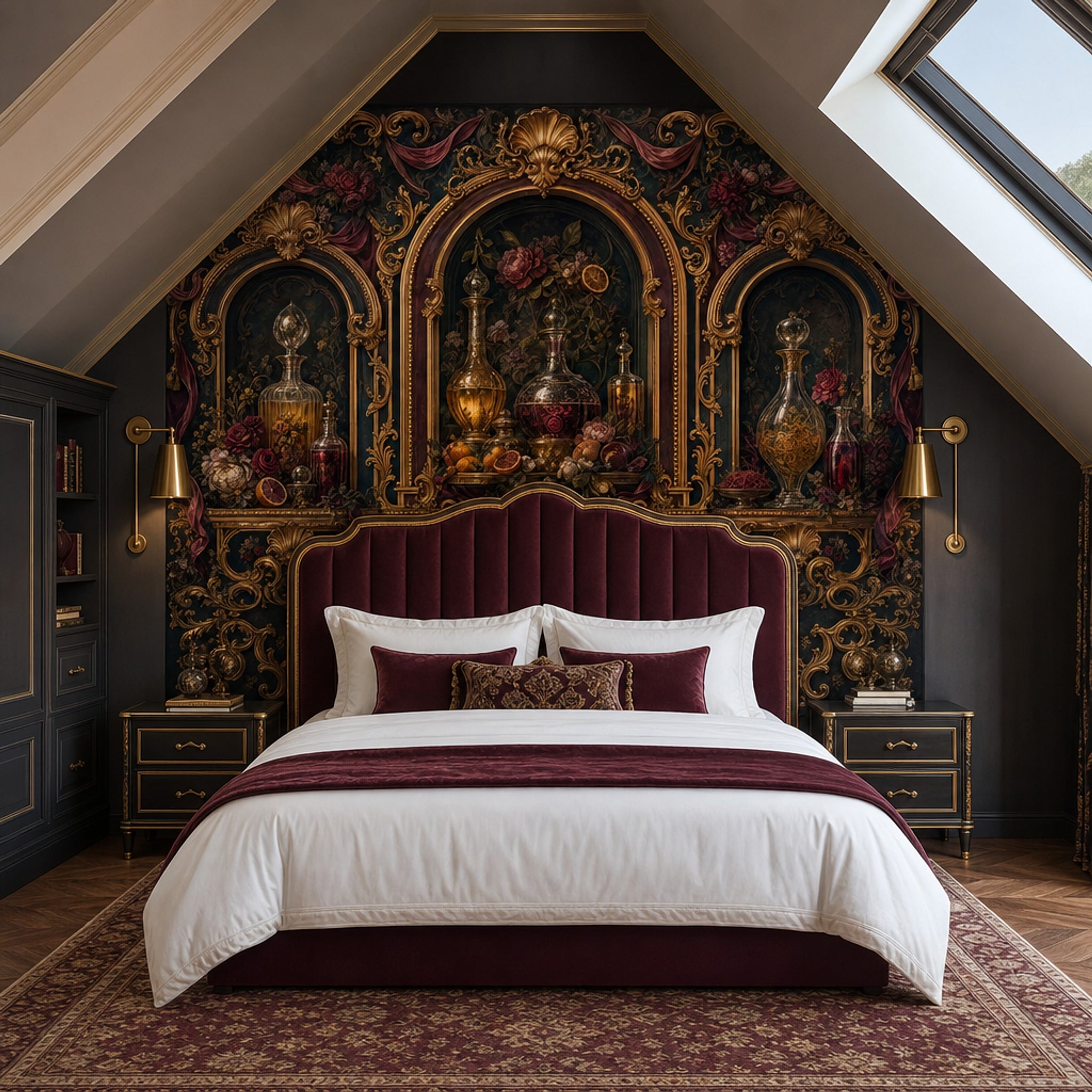 Dark Baroque Wallpaper Rococo Gold Scrollwork Ornate Arches Wall Mural