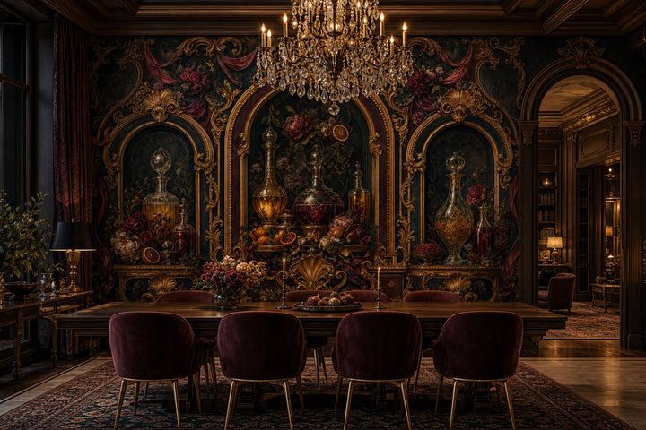 Dark Baroque Wallpaper Rococo Gold Scrollwork Ornate Arches Wall Mural