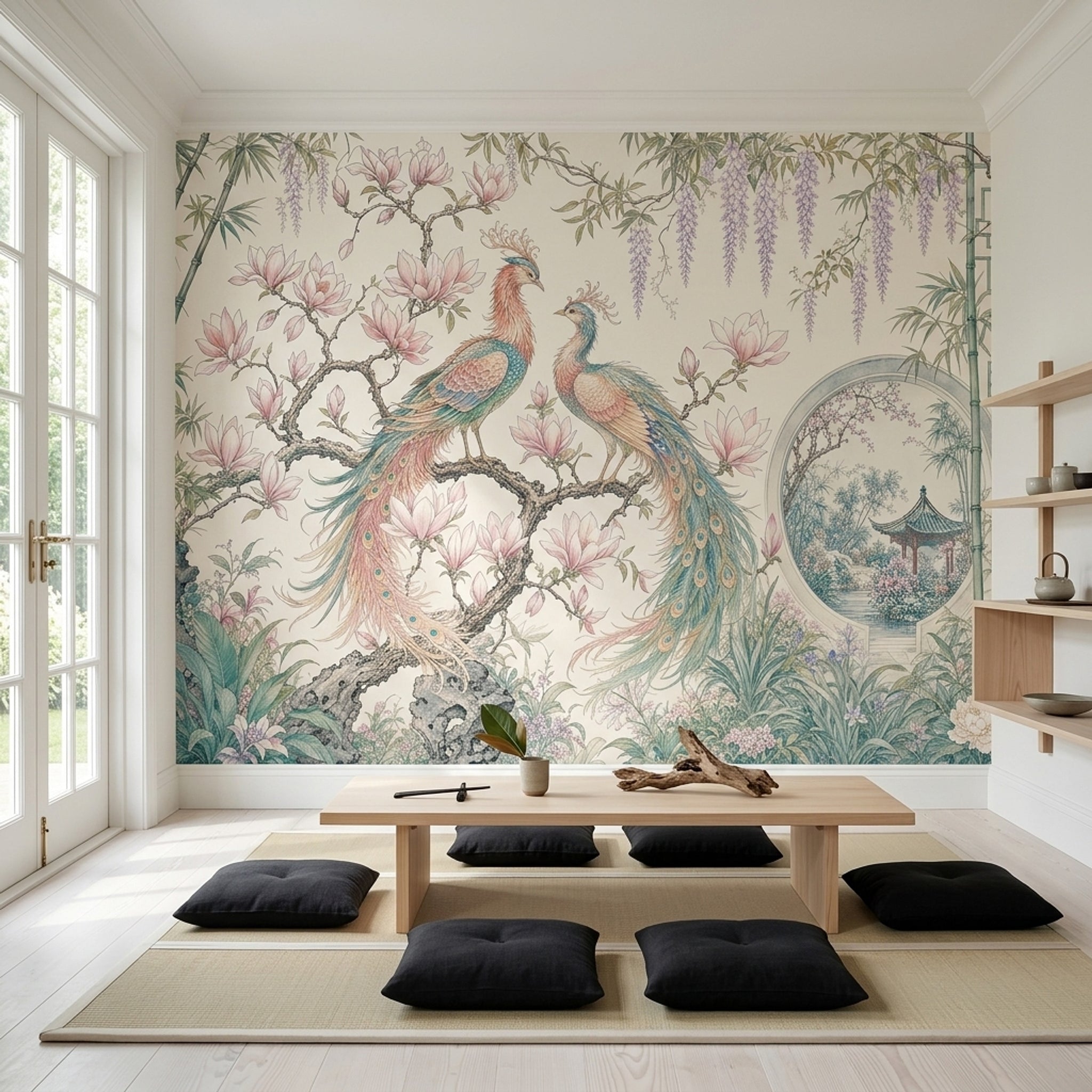 Chinoiserie Wallpaper Bird And Blossom Removable Magnolia Wall Decor