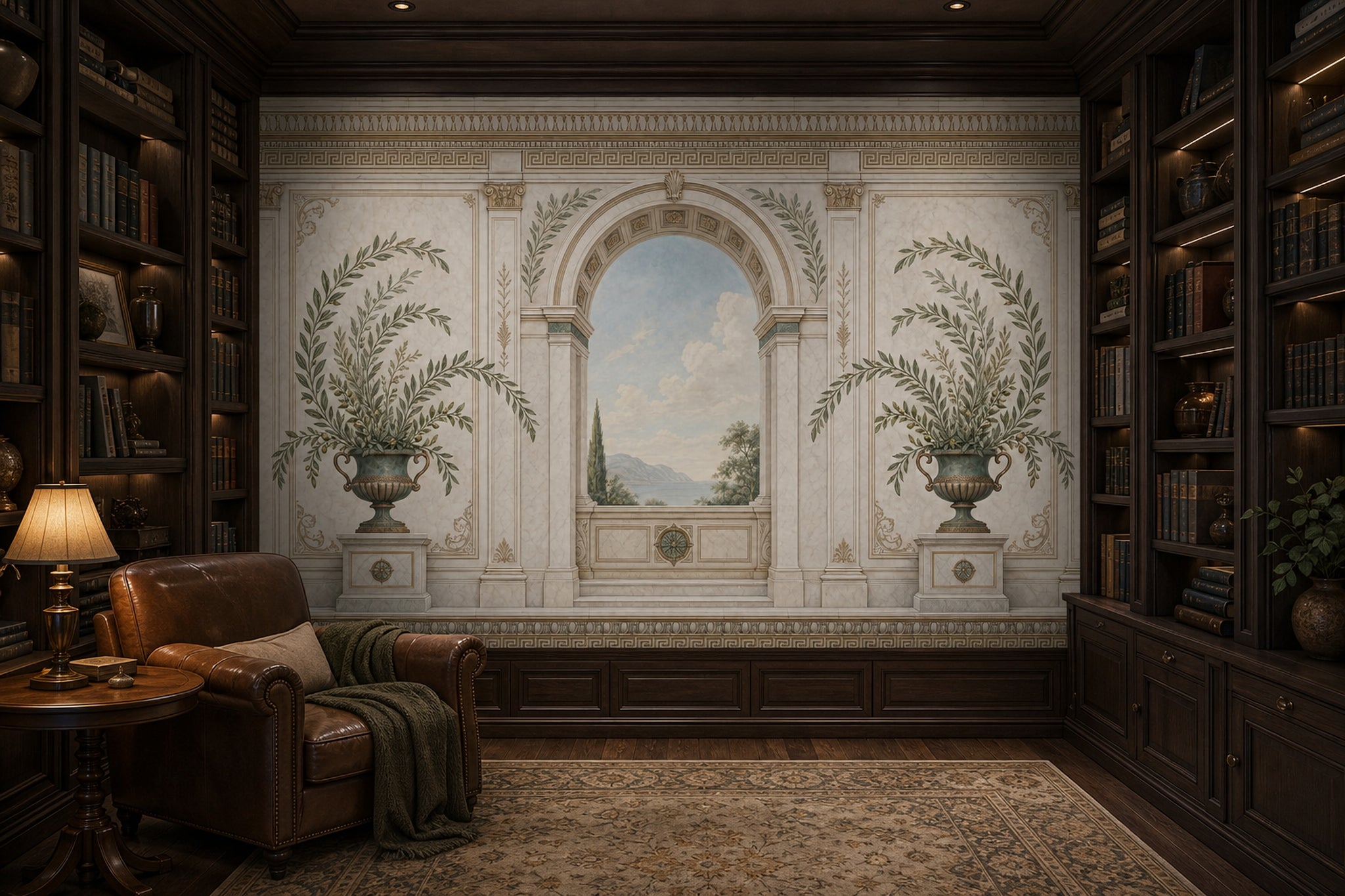 Classical Archway Wallpaper Mediterranean Villa Greek Key Border Removable Wall Decor