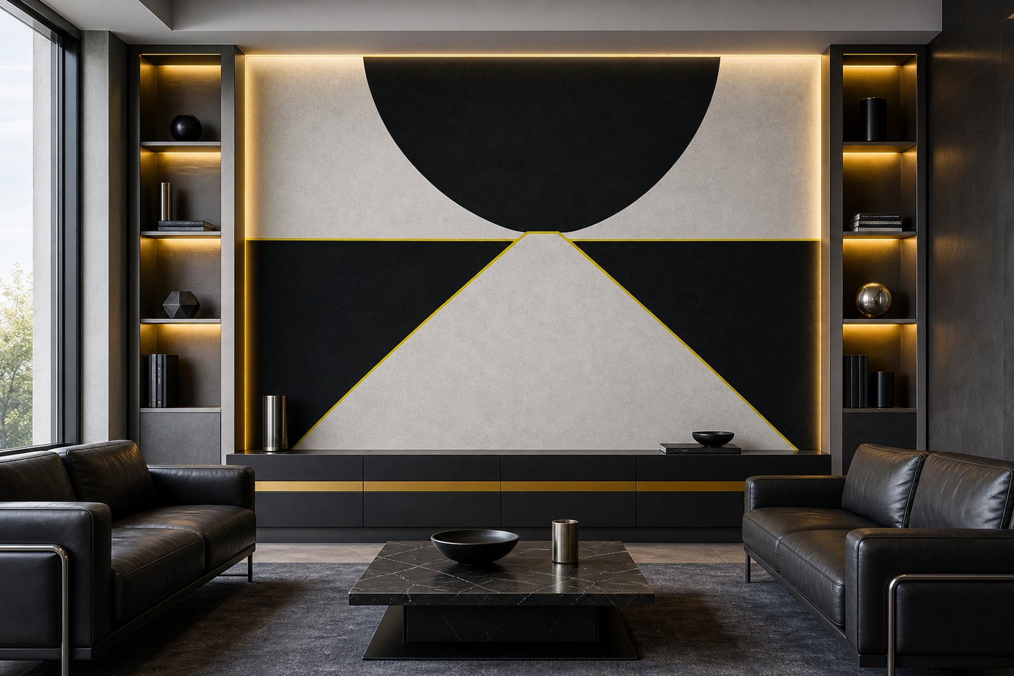 Concrete Texture Wallpaper Solid Black Geometric Wall Mural