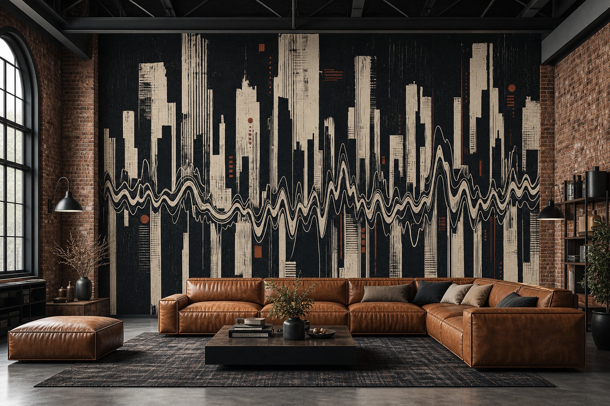 Dark Abstract Cityscape Wallpaper Modern Skyline Removable Geometric Skyscrapers Wall Decor