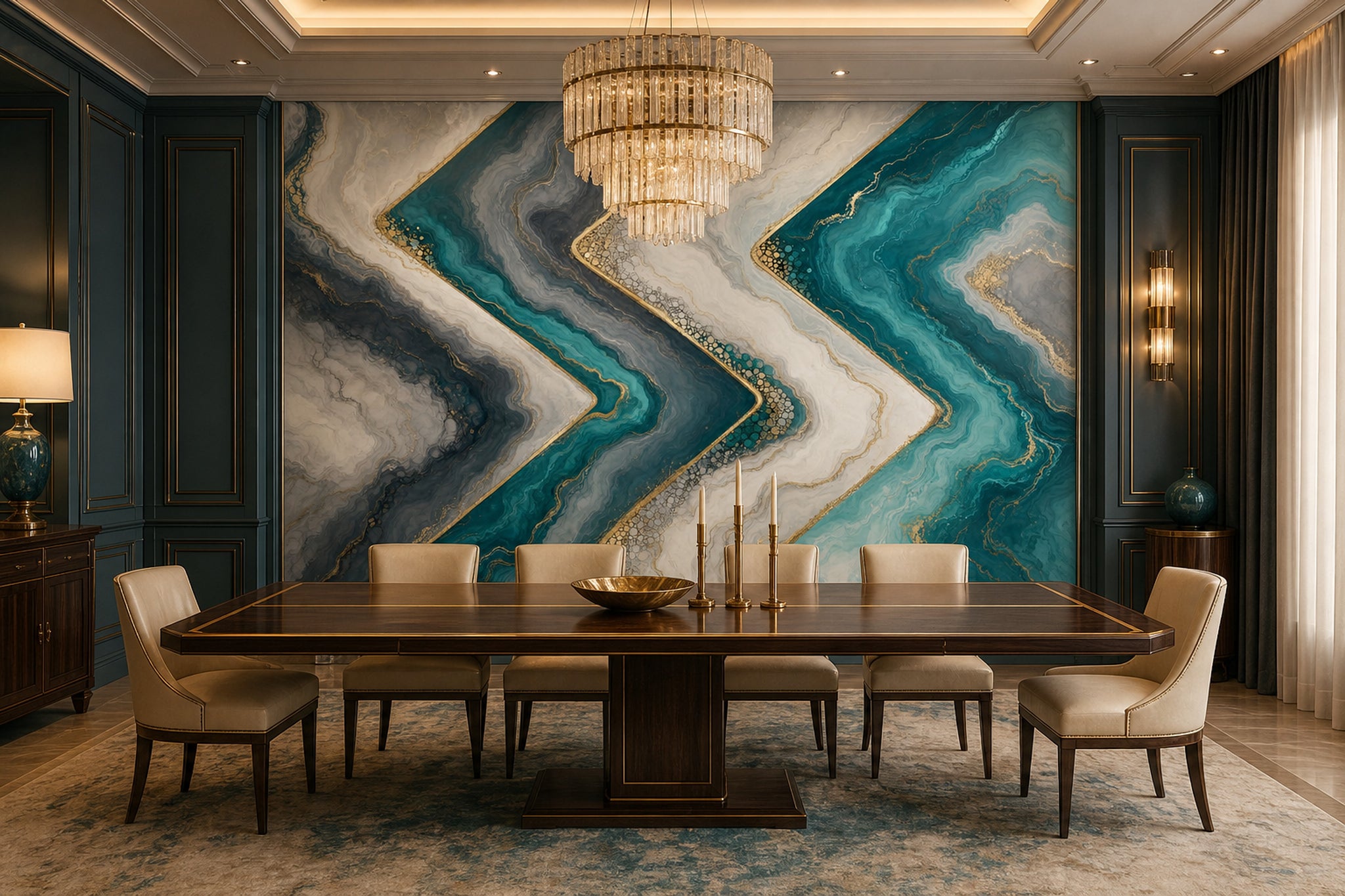 Geometric Zigzag Wallpaper Marble Effect Luxury Glam Removable Wall Decor
