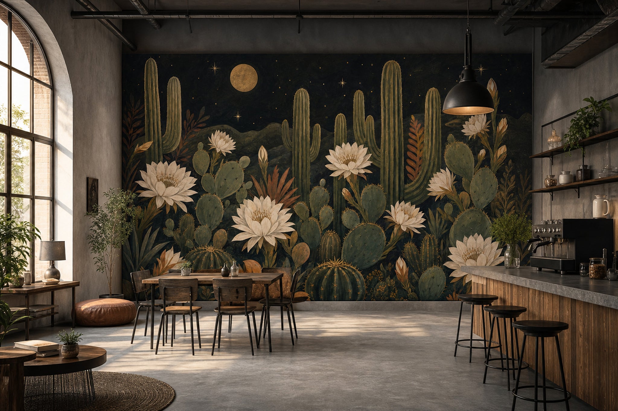 Starry Night Wallpaper Desert Moon Cactus Removable Wall Decor