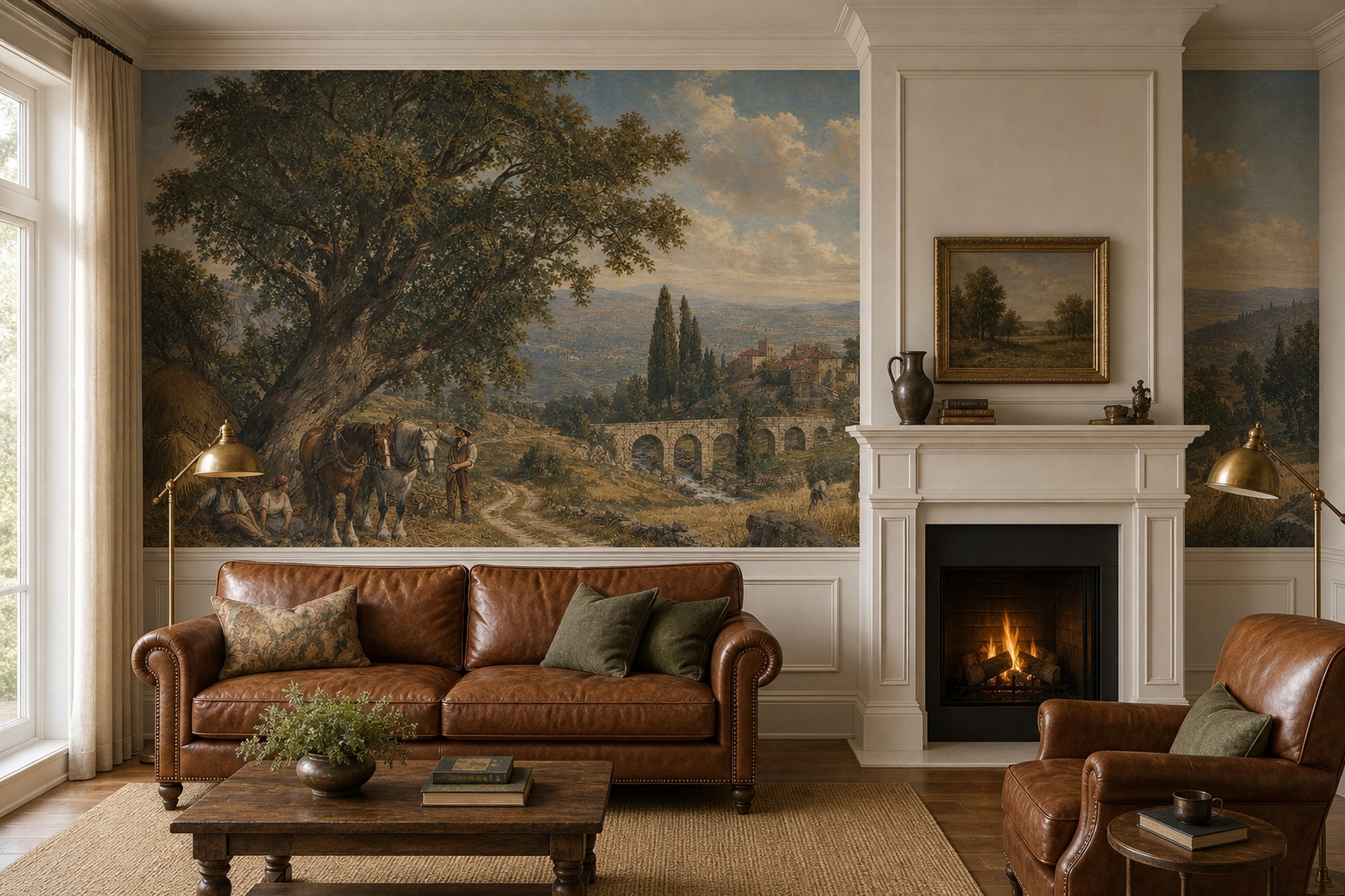 Pastoral Landscape Wallpaper Countryside Removable Stone Bridge Wall Decor