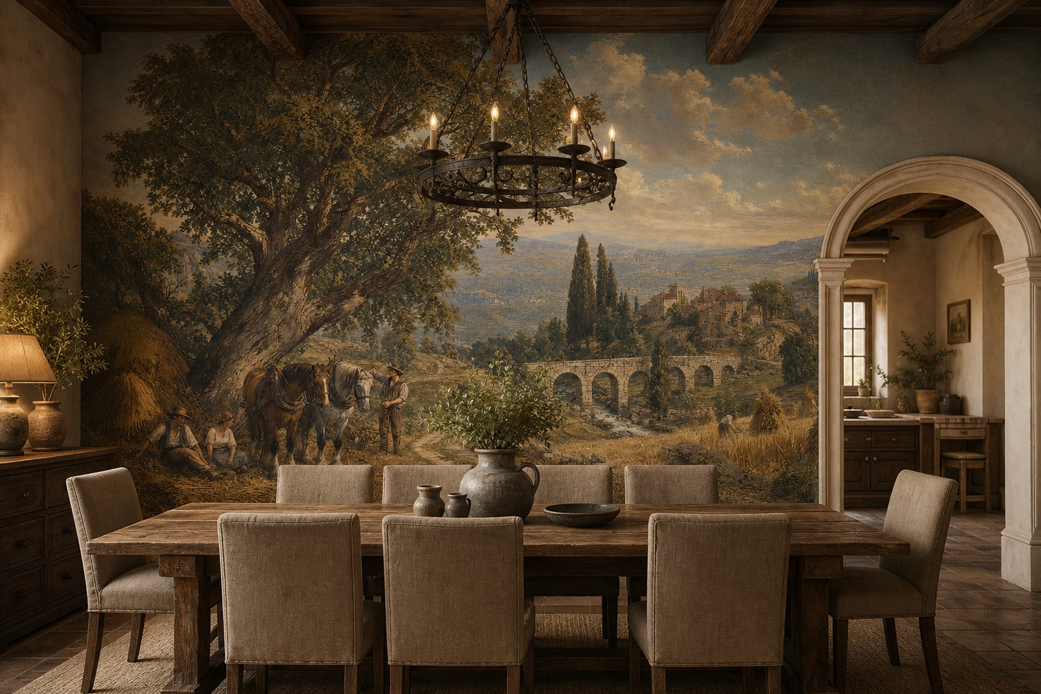 Pastoral Landscape Wallpaper Countryside Removable Stone Bridge Wall Decor
