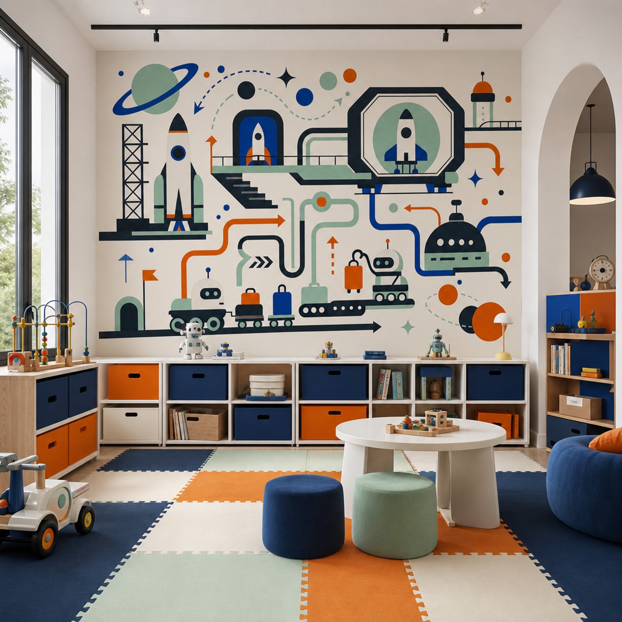 Mid Century Modern Wallpaper Retro Space Removable Wall Decor