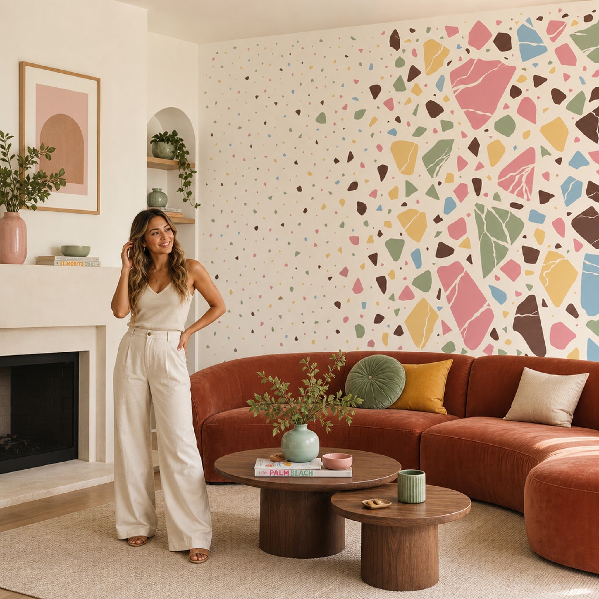 White Background Wallpaper Mid Century Modern Wall Mural