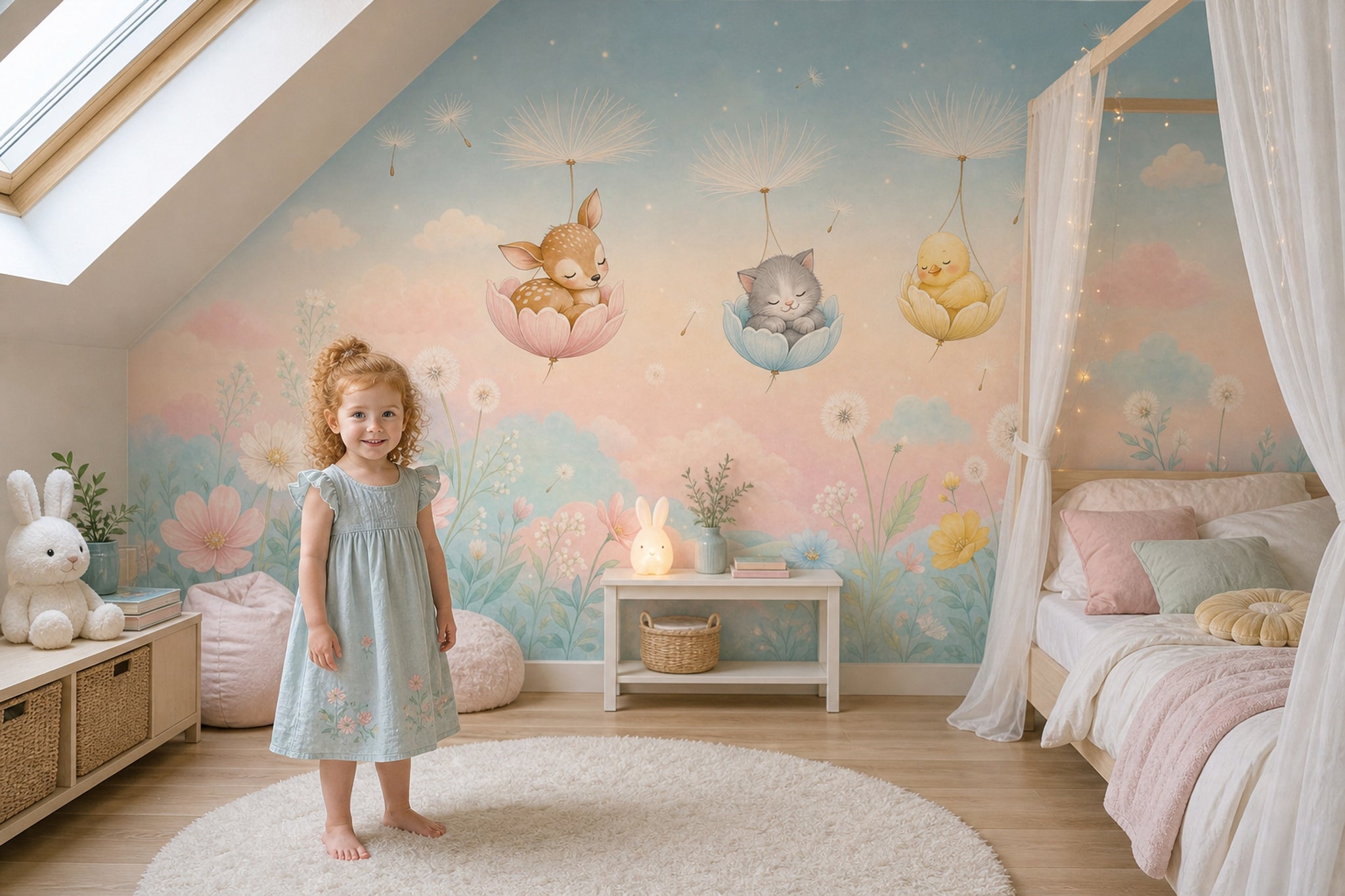 Nursery Wallpaper Sleeping Animals Whimsical Wall Mural