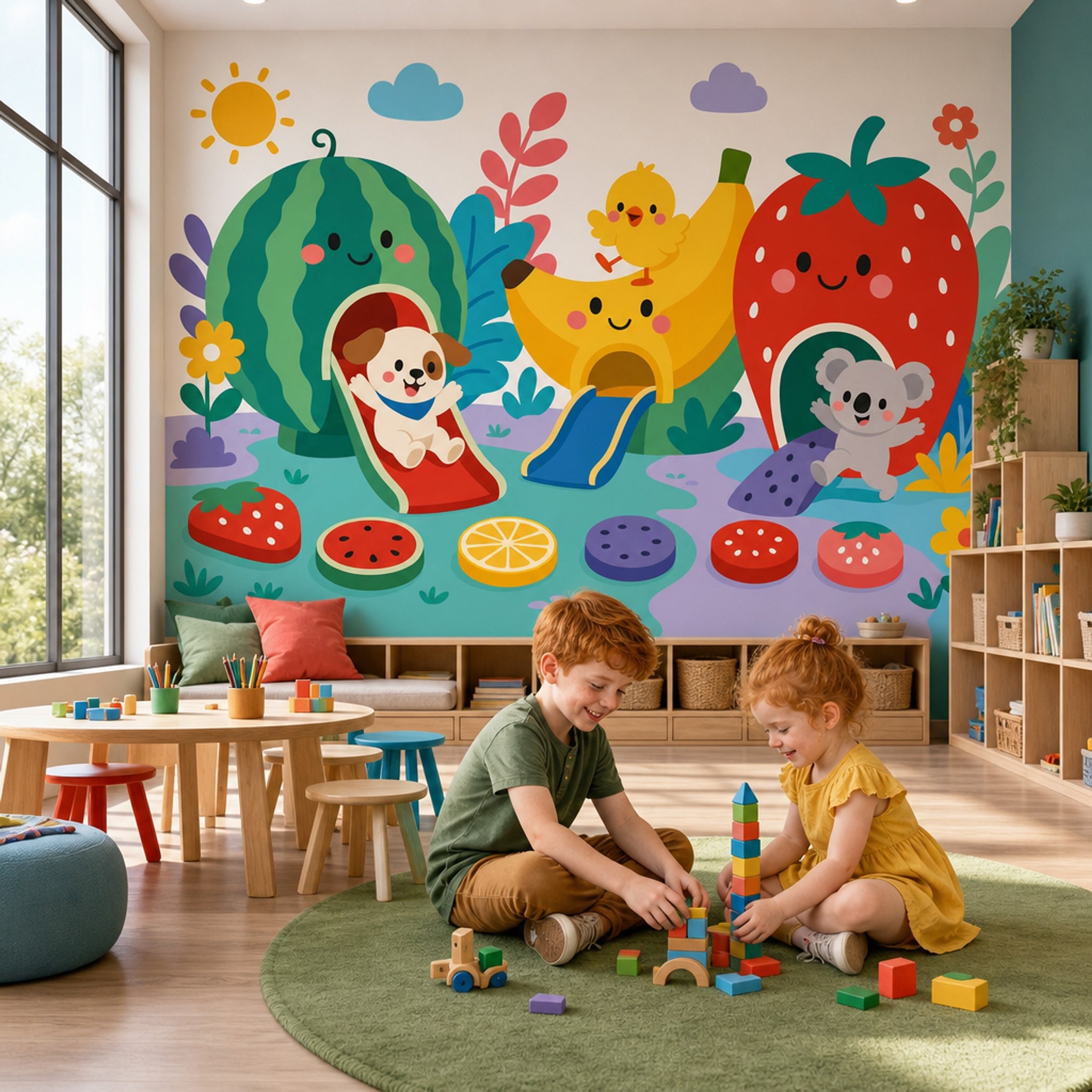 Fruit Playground Wallpaper Watermelon Slide Removable Kids Nursery Wall Decor