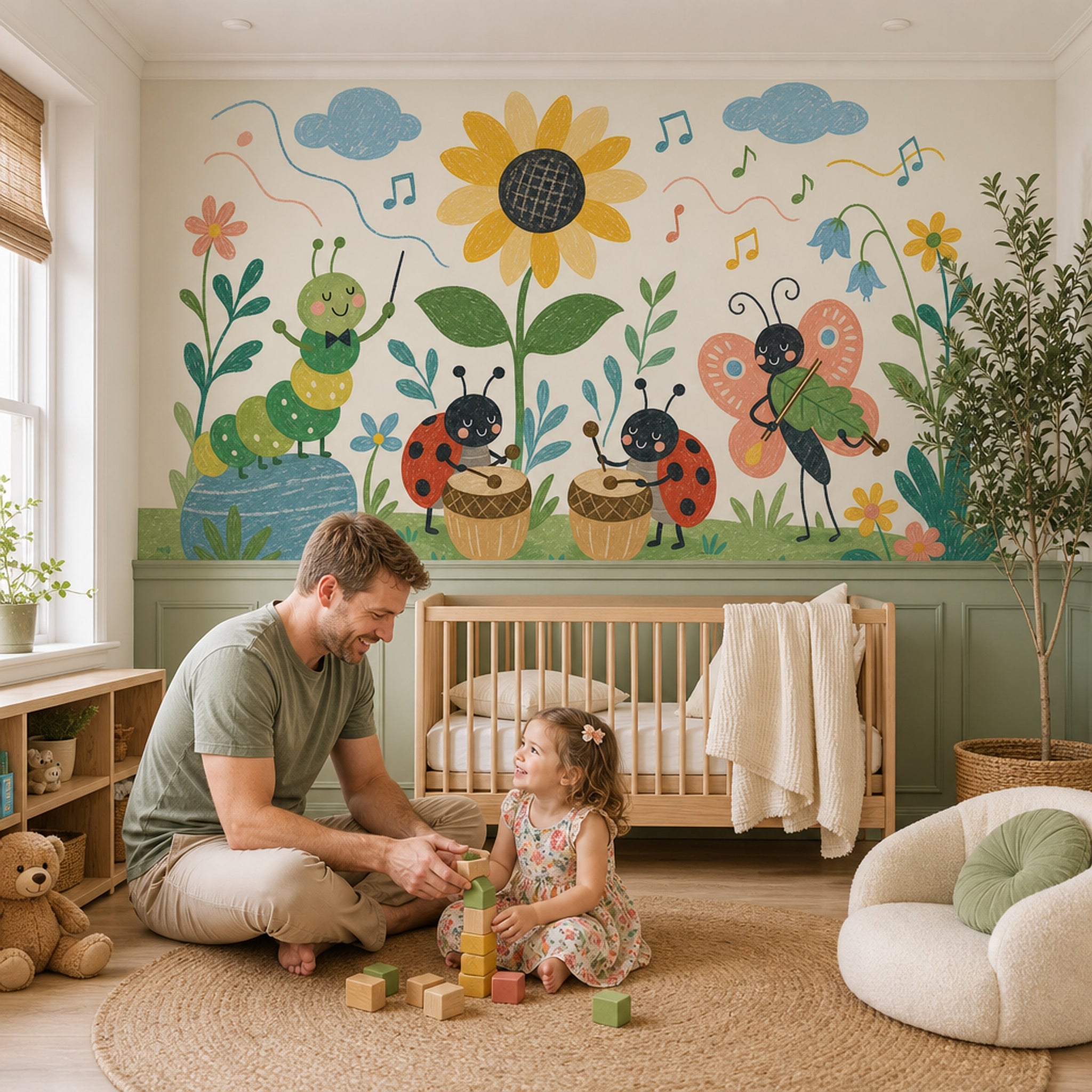 Whimsical Garden Wallpaper Floral Cute Insects Removable Wall Decor
