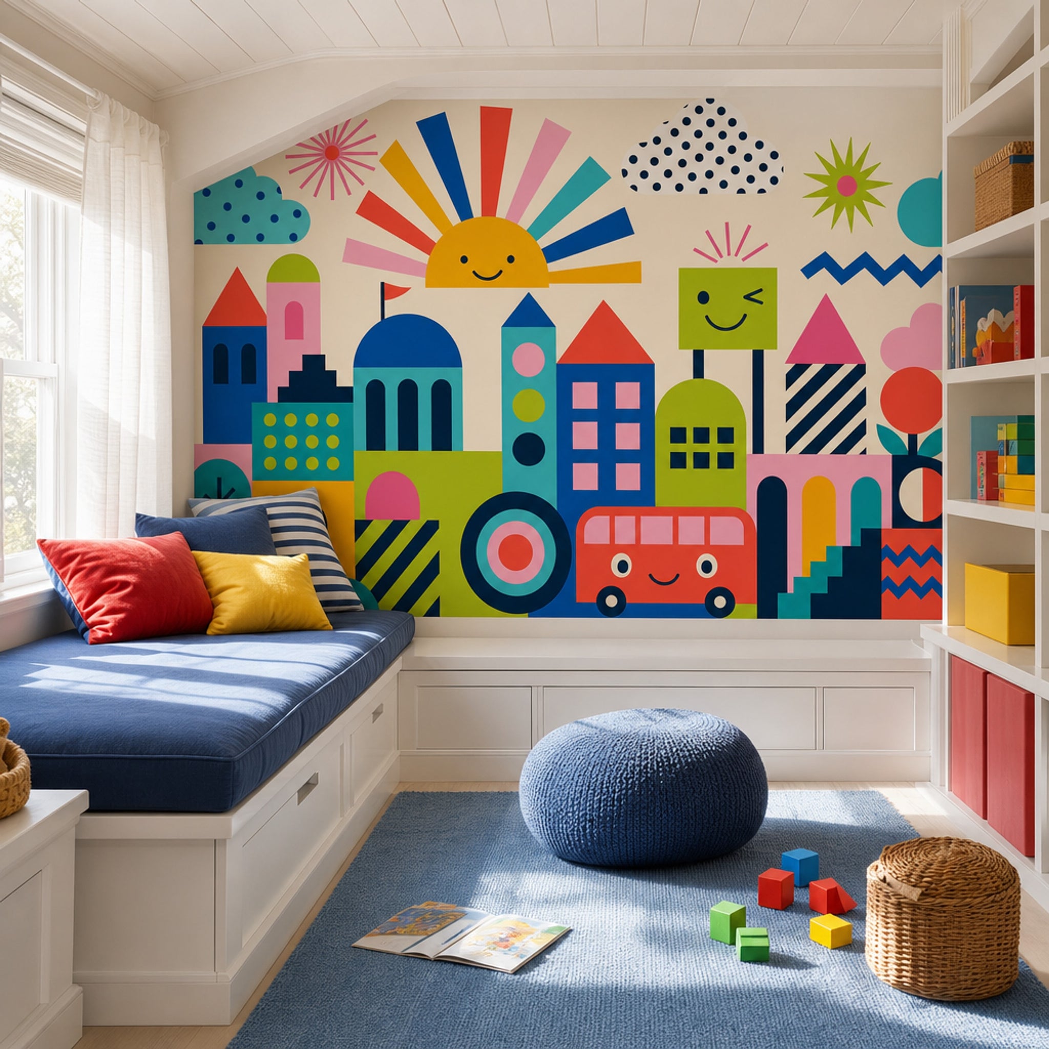 Geometric Cityscape Wallpaper Bright Kids Wallpaper Wall Mural