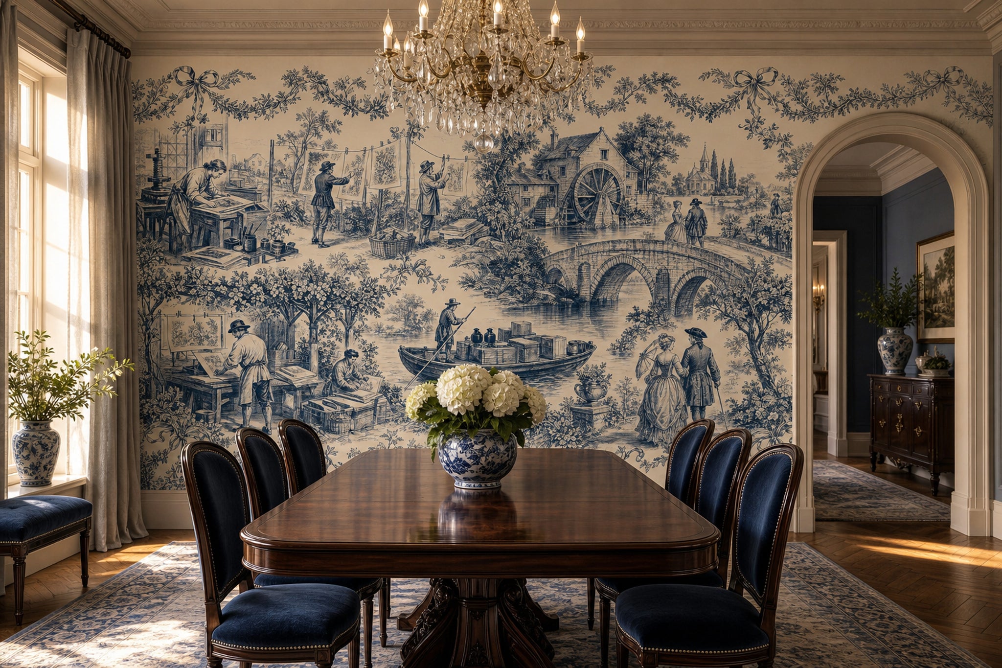 Toile Wallpaper Blue And Cream Pastoral Landscape Wall Mural