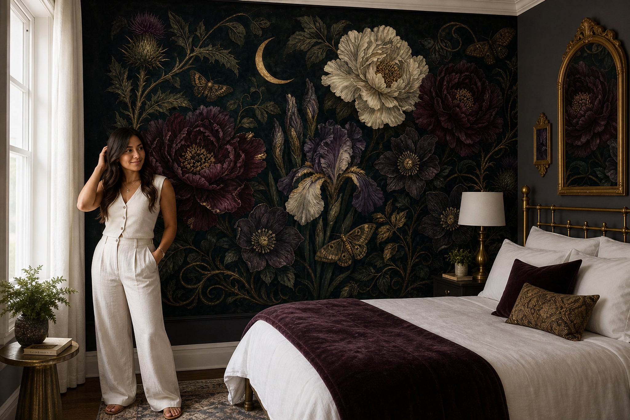 Dark Floral Wallpaper Botanical Moody Removable Wall Decor