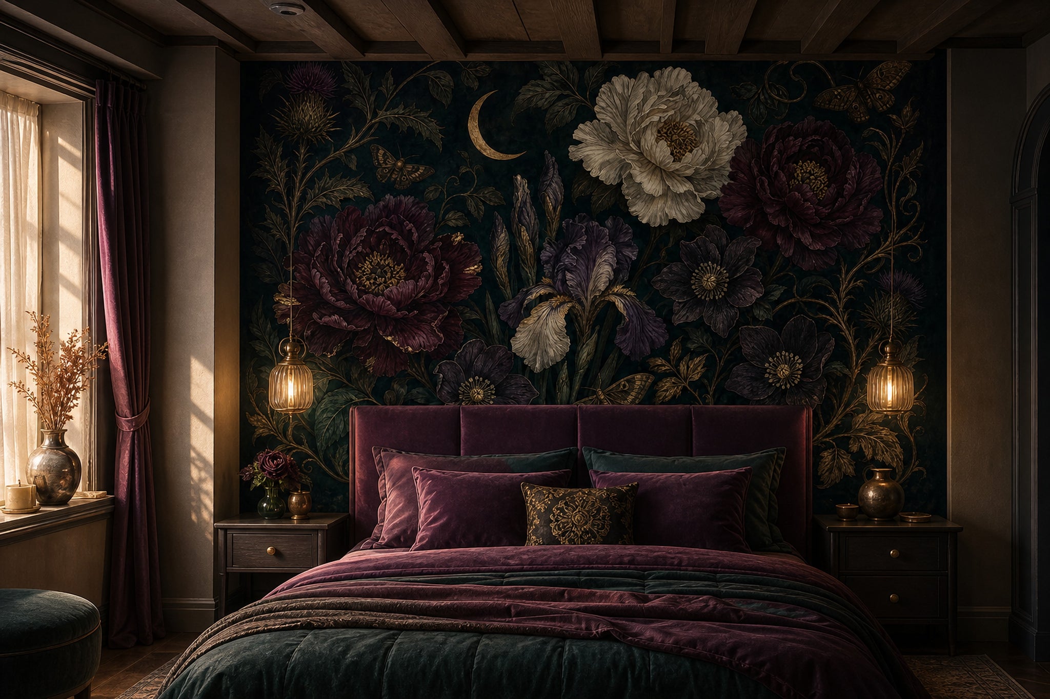 Dark Floral Wallpaper Botanical Moody Removable Wall Decor