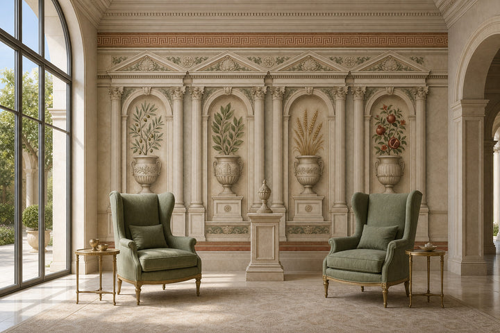 Classical Architecture Wallpaper Arched Niches Greek Key Border Wall Mural
