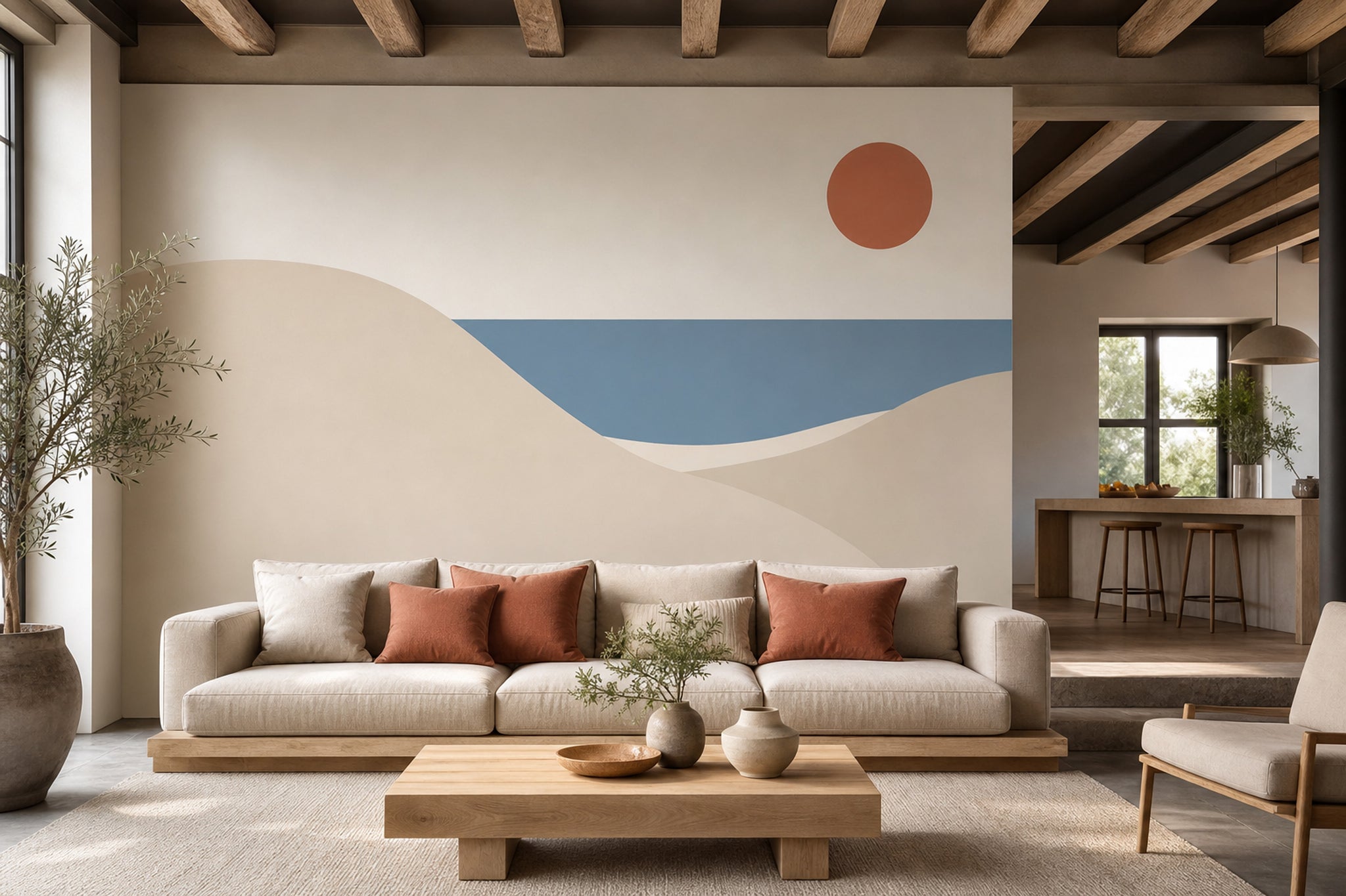 Abstract Landscape Wallpaper Minimal Dunes Coastal Horizon Wall Mural