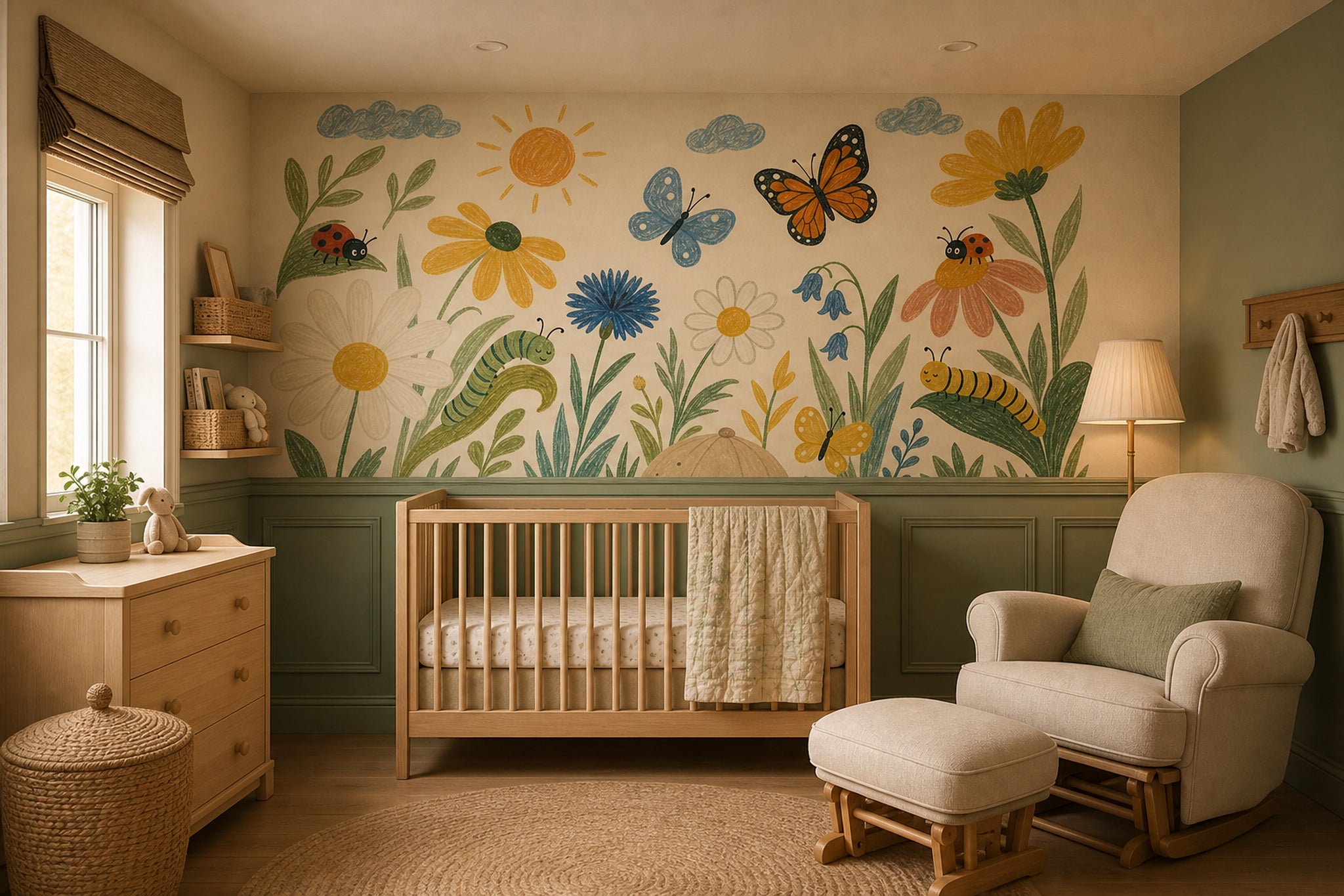 Floral Meadow Wallpaper Butterflies Removable Bright Garden Wall Decor