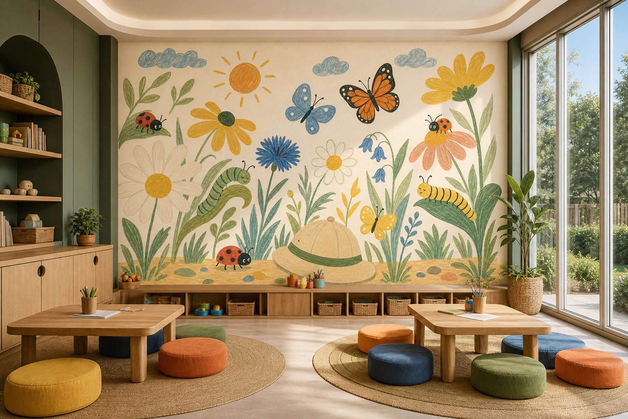 Floral Meadow Wallpaper Butterflies Removable Bright Garden Wall Decor