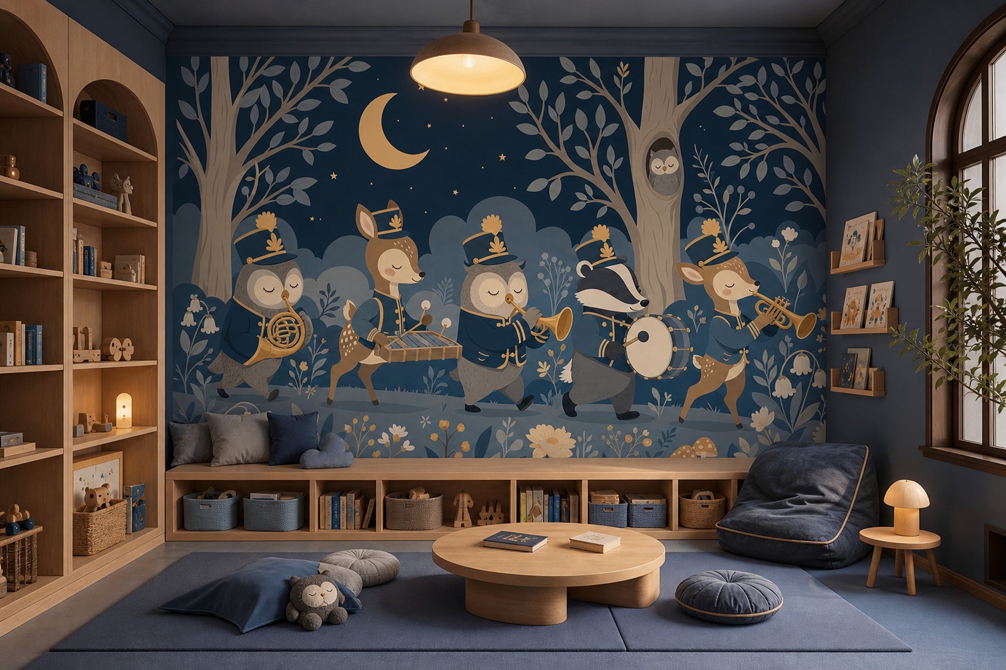 Dark Night Forest Wallpaper Woodland Animals Marching Band Wall Mural